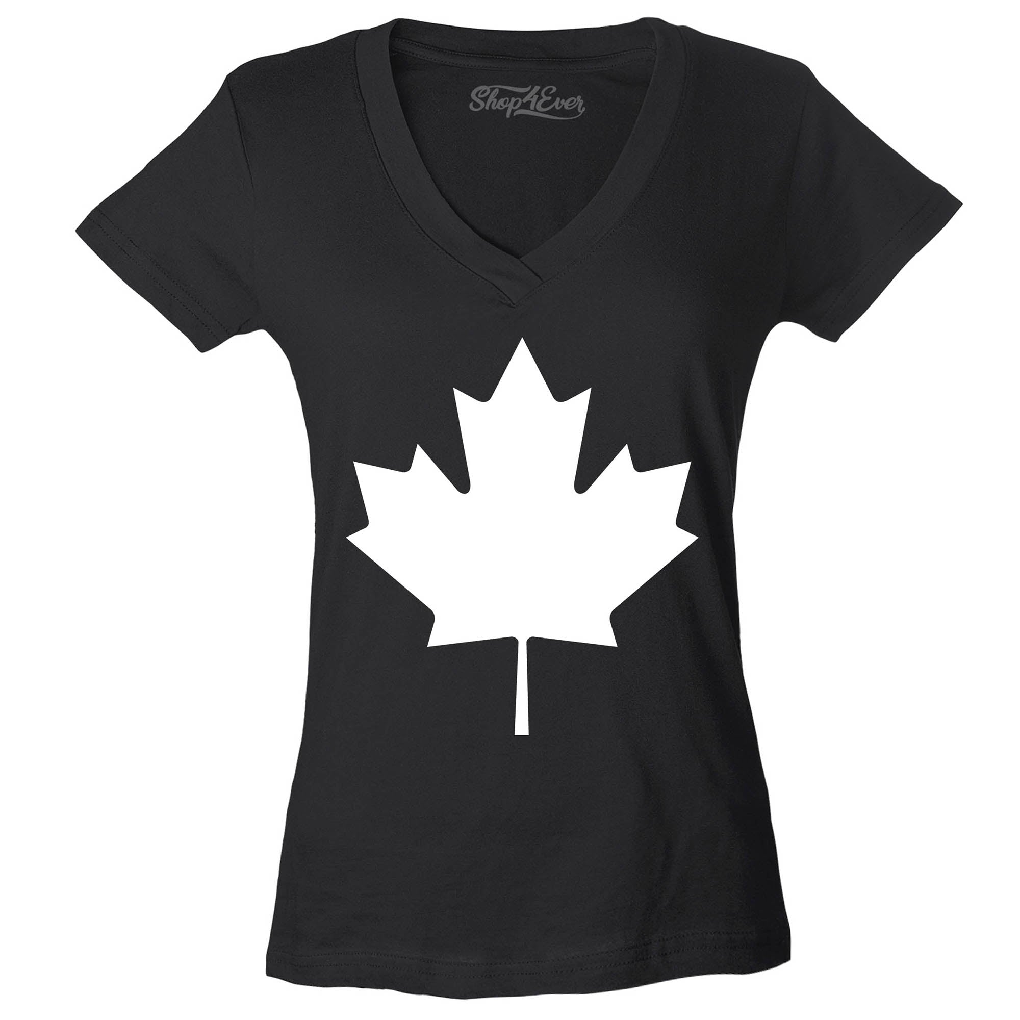 Canada White Maple Leaf Women's V-Neck T-Shirt Slim FIT