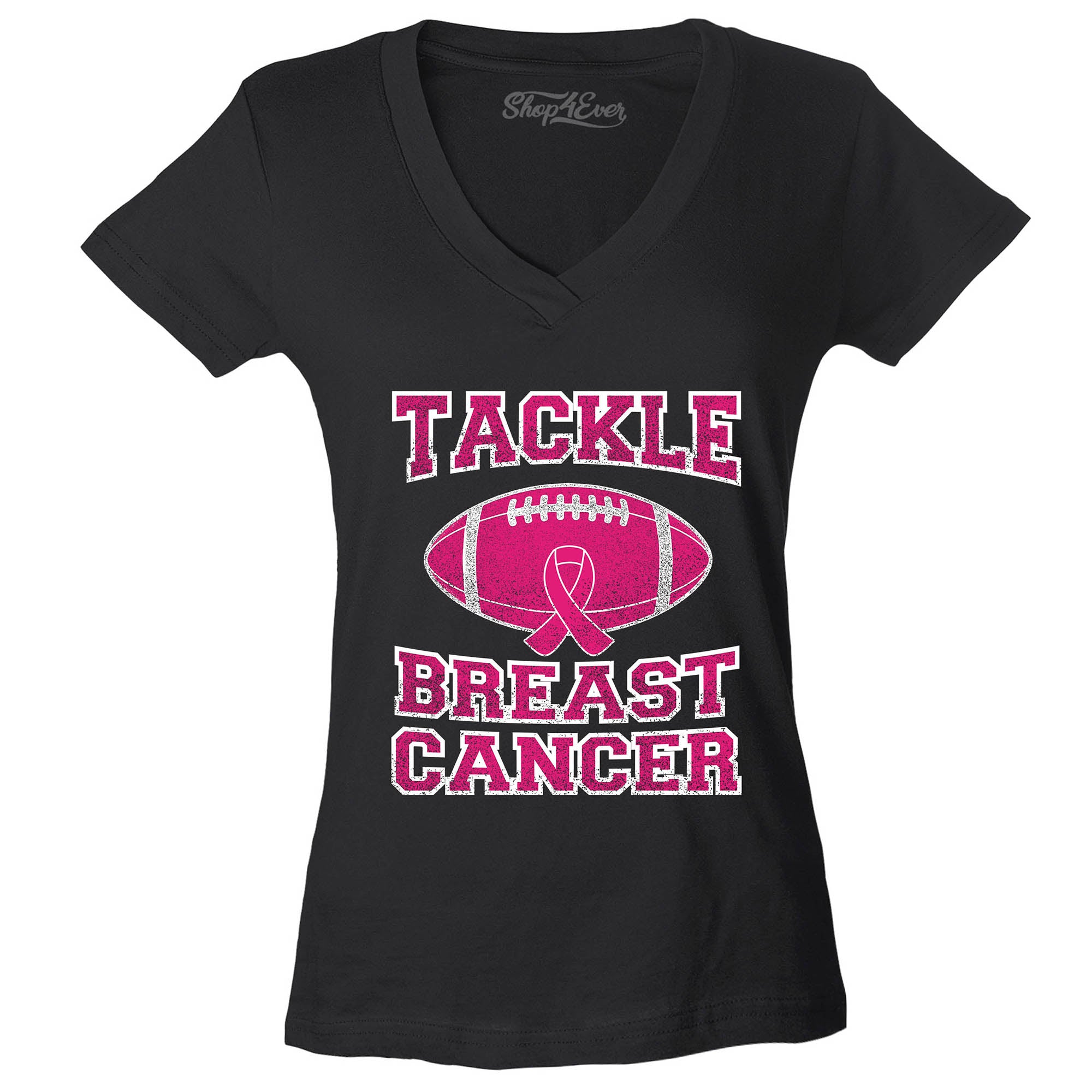 Tackle Breast Cancer Women's V-Neck T-Shirt Support Awareness Shirts Slim FIT