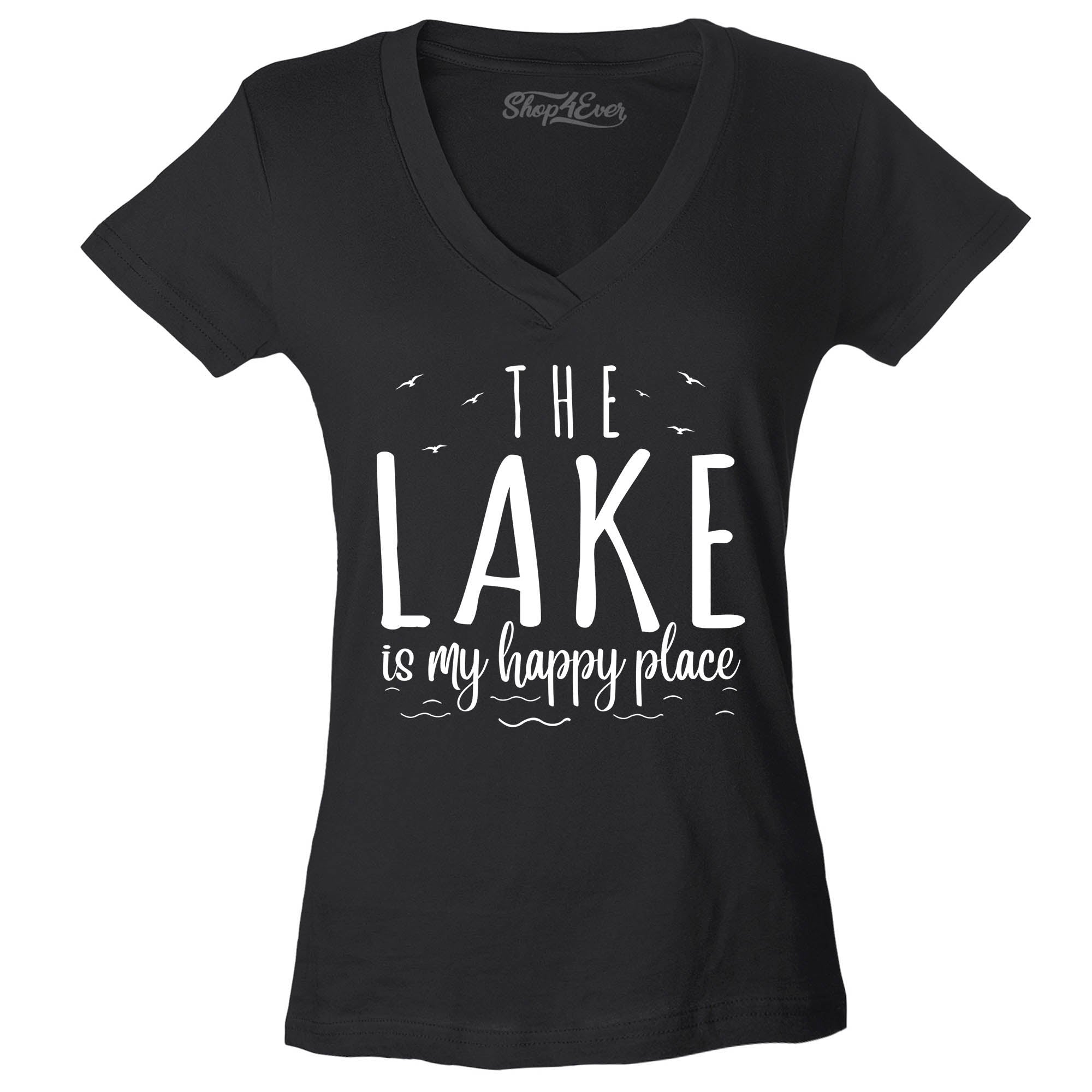 The Lake is My Happy Place Women's V-Neck T-Shirt Slim Fit