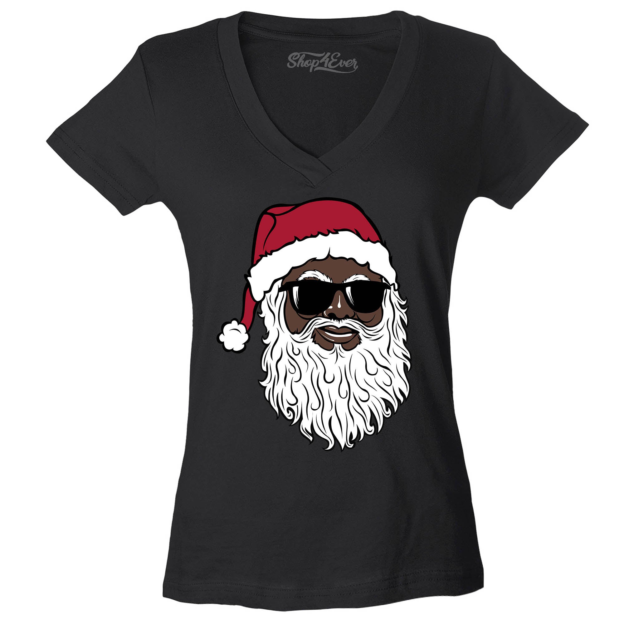 Santa Claus Wearing Sunglasses Christmas Xmas Women's V-Neck T-Shirt Slim Fit