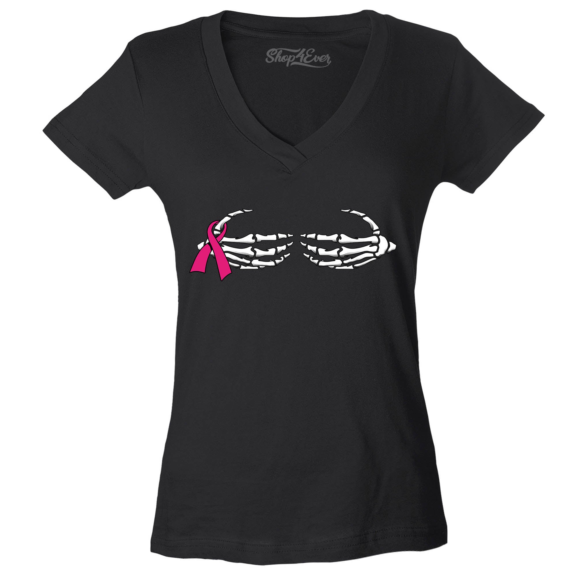 Skeleton Hands Breast Cancer Awareness Women's V-Neck T-Shirt Slim Fit