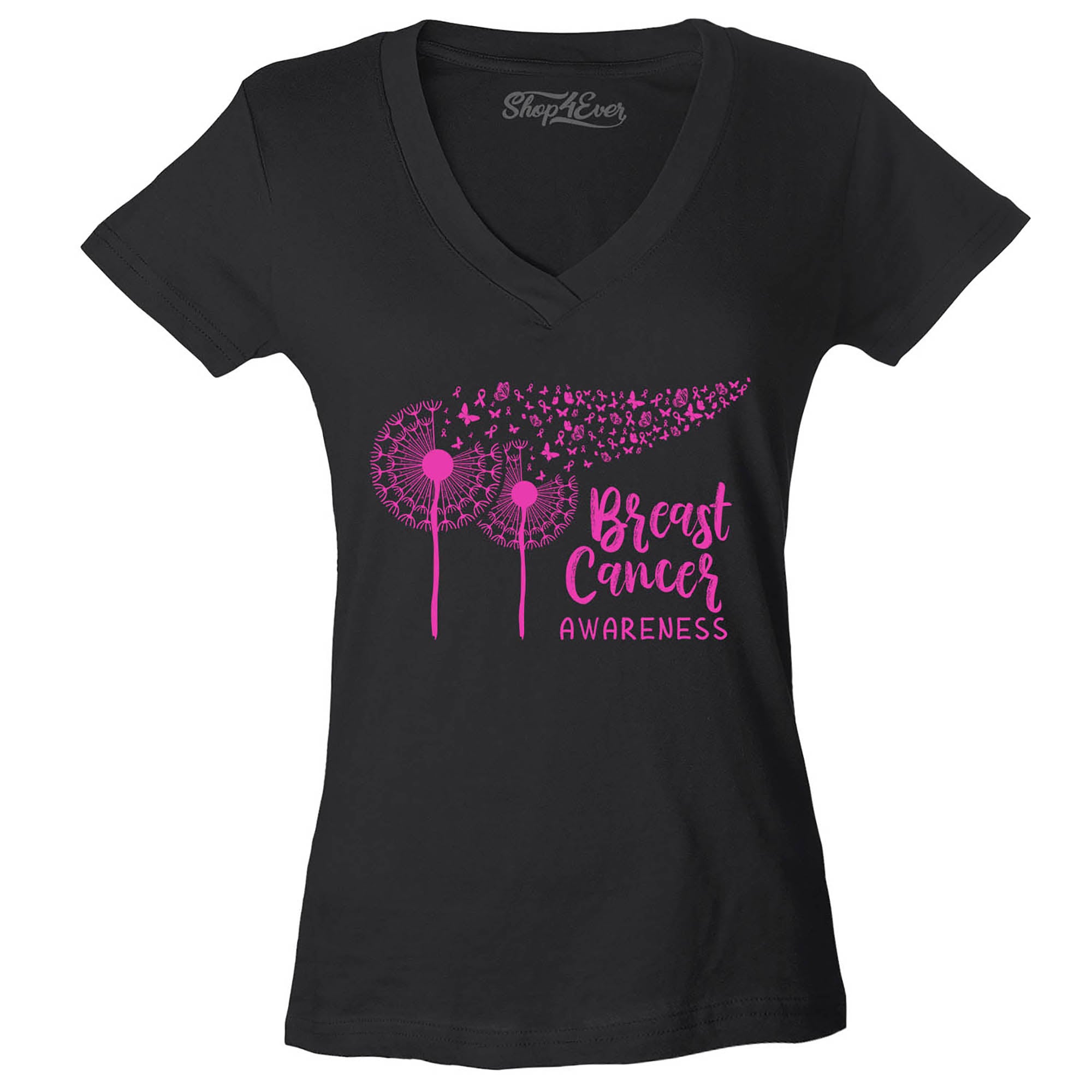 Dandelion Breast Cancer Awareness Women's V-Neck T-Shirt Slim Fit