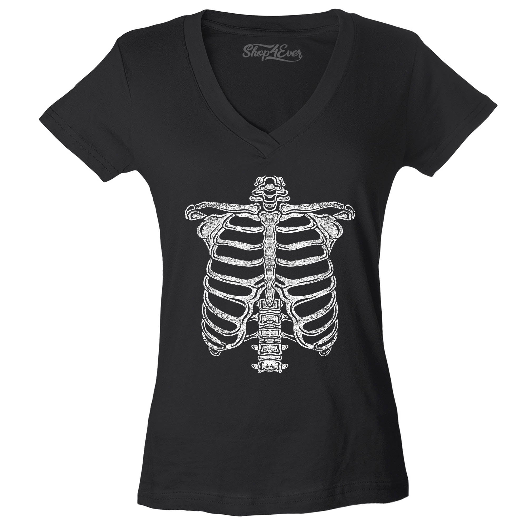 Skeleton Ribcage Halloween Costume Women's V-Neck T-Shirt Slim Fit