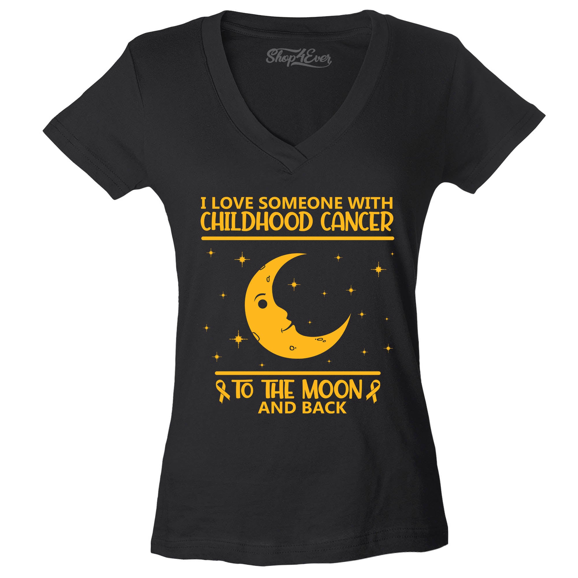 I Love Someone with Childhood Cancer to The Moon and Back Women's V-Neck T-Shirt Slim Fit