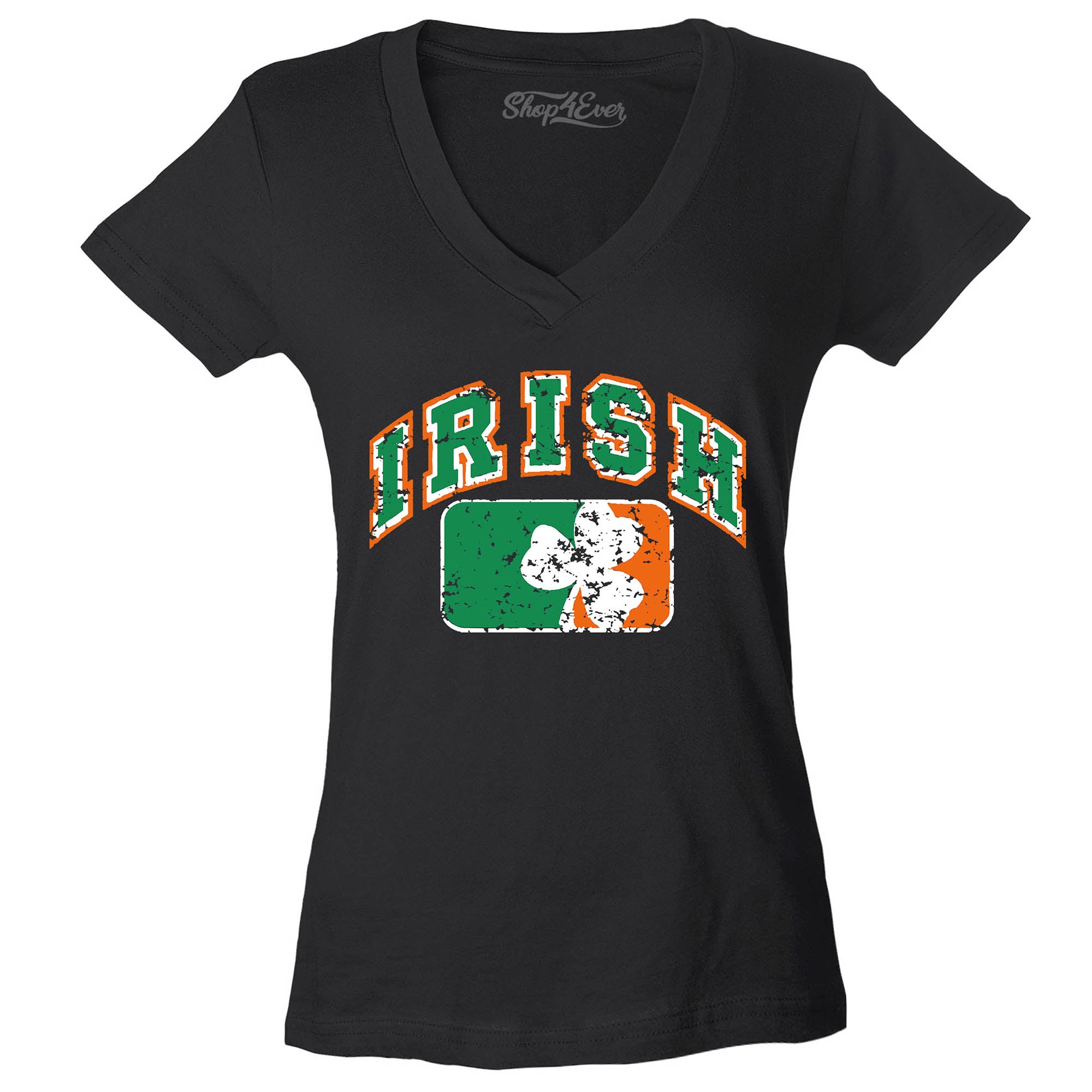 Vintage Irish Flag Shamrock Women's V-Neck T-Shirt St. Patrick's Day Shirts Slim FIT