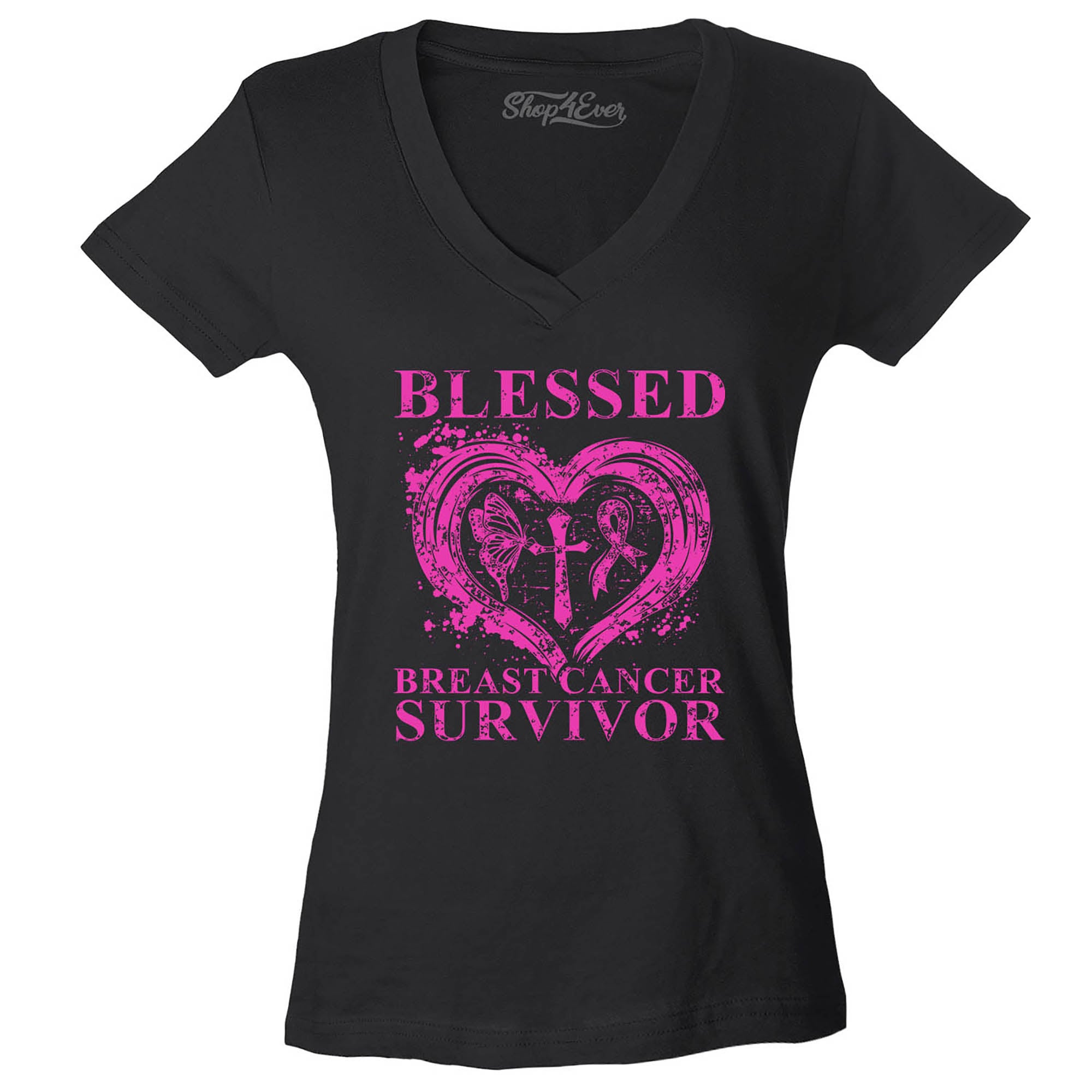 Blessed Breast Cancer Awareness Women's V-Neck T-Shirt Slim Fit