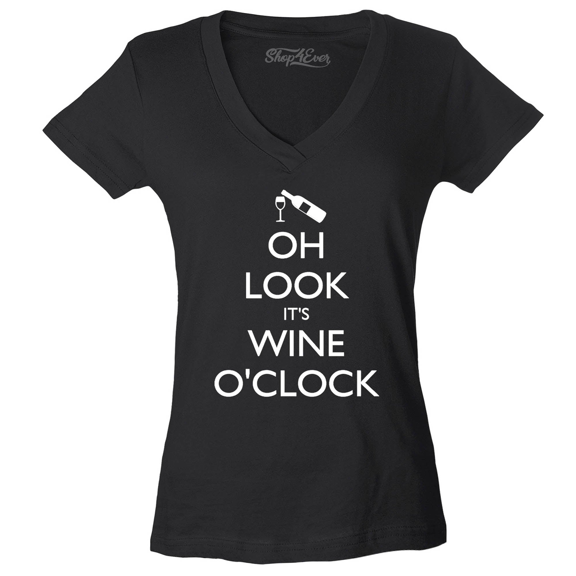 Oh Look It's Wine O'clock Women's V-Neck Drinking Shirts Slim FIT