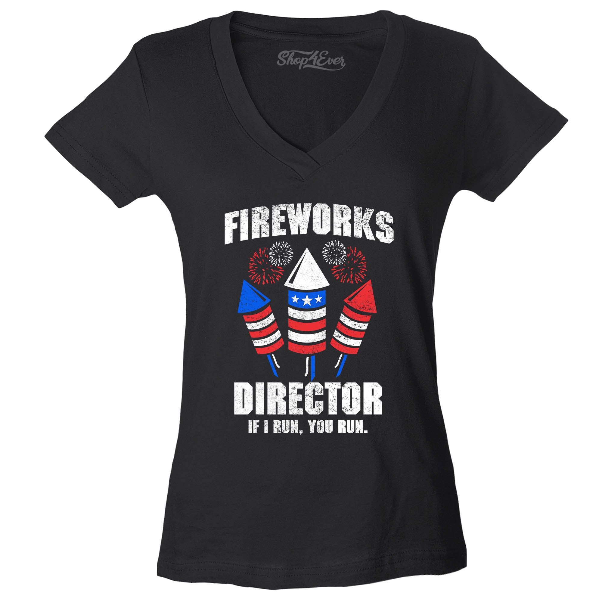 Fireworks Director 4th of July Women's V-Neck T-Shirt Slim Fit