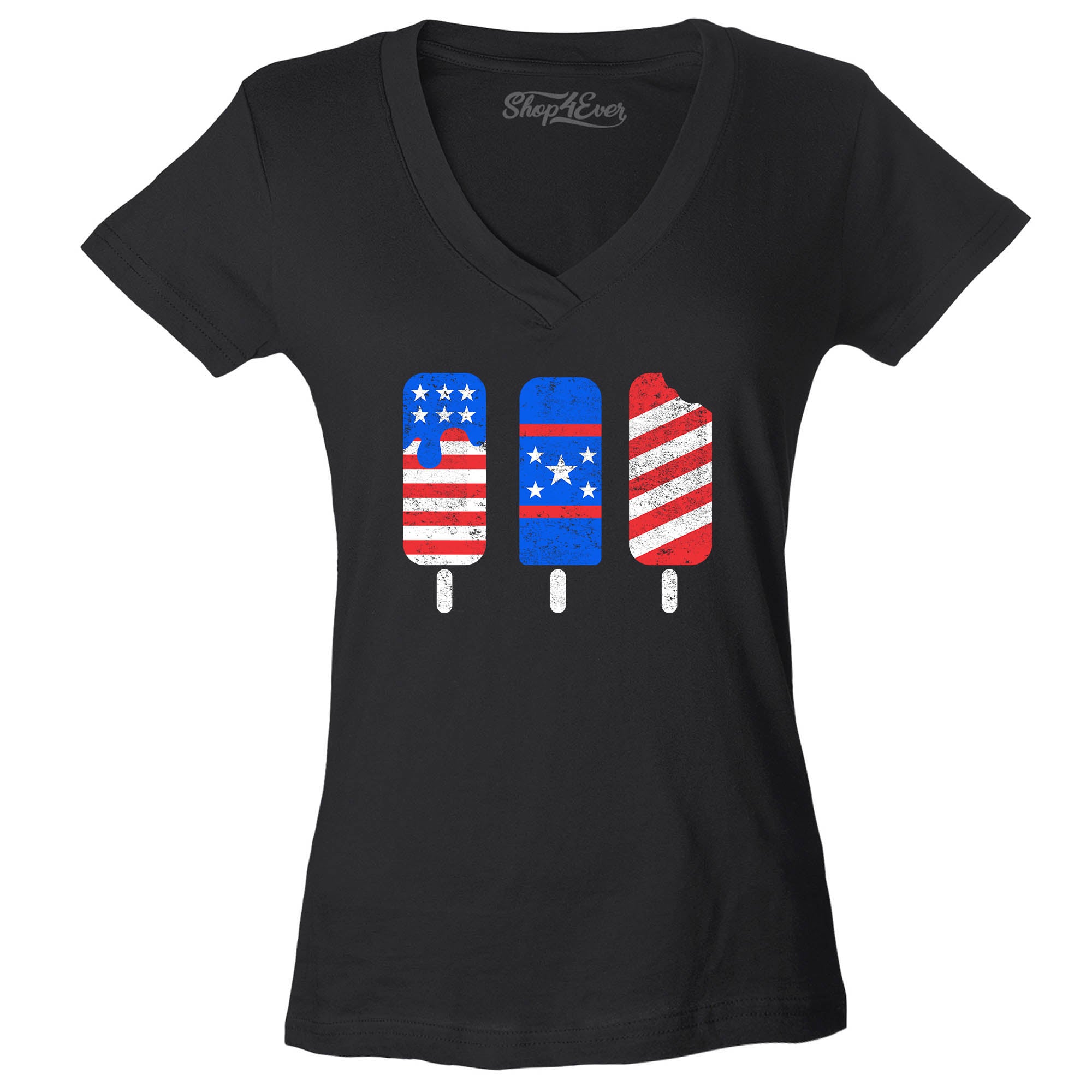 Patriotic Popsicles Ice Cream 4th of July Women's V-Neck T-Shirt Slim Fit