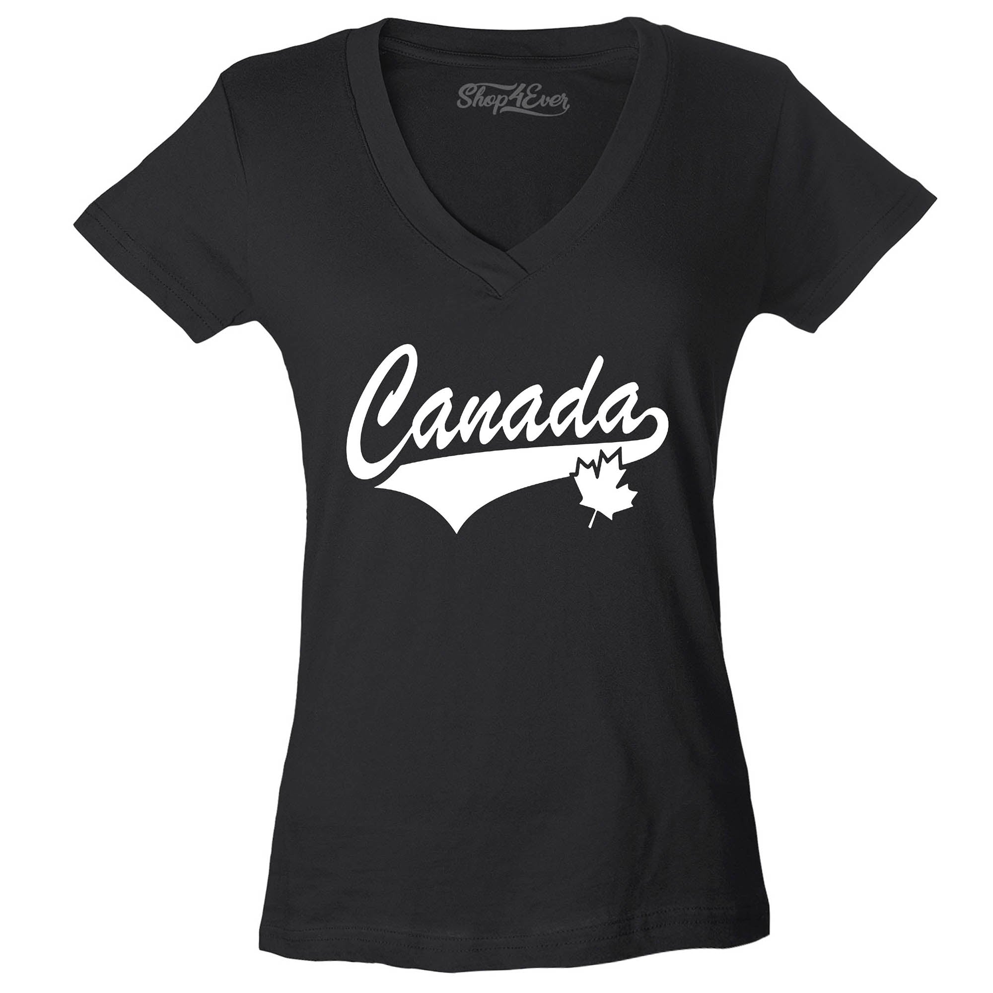 Canada White Women's V-Neck T-Shirt Slim FIT