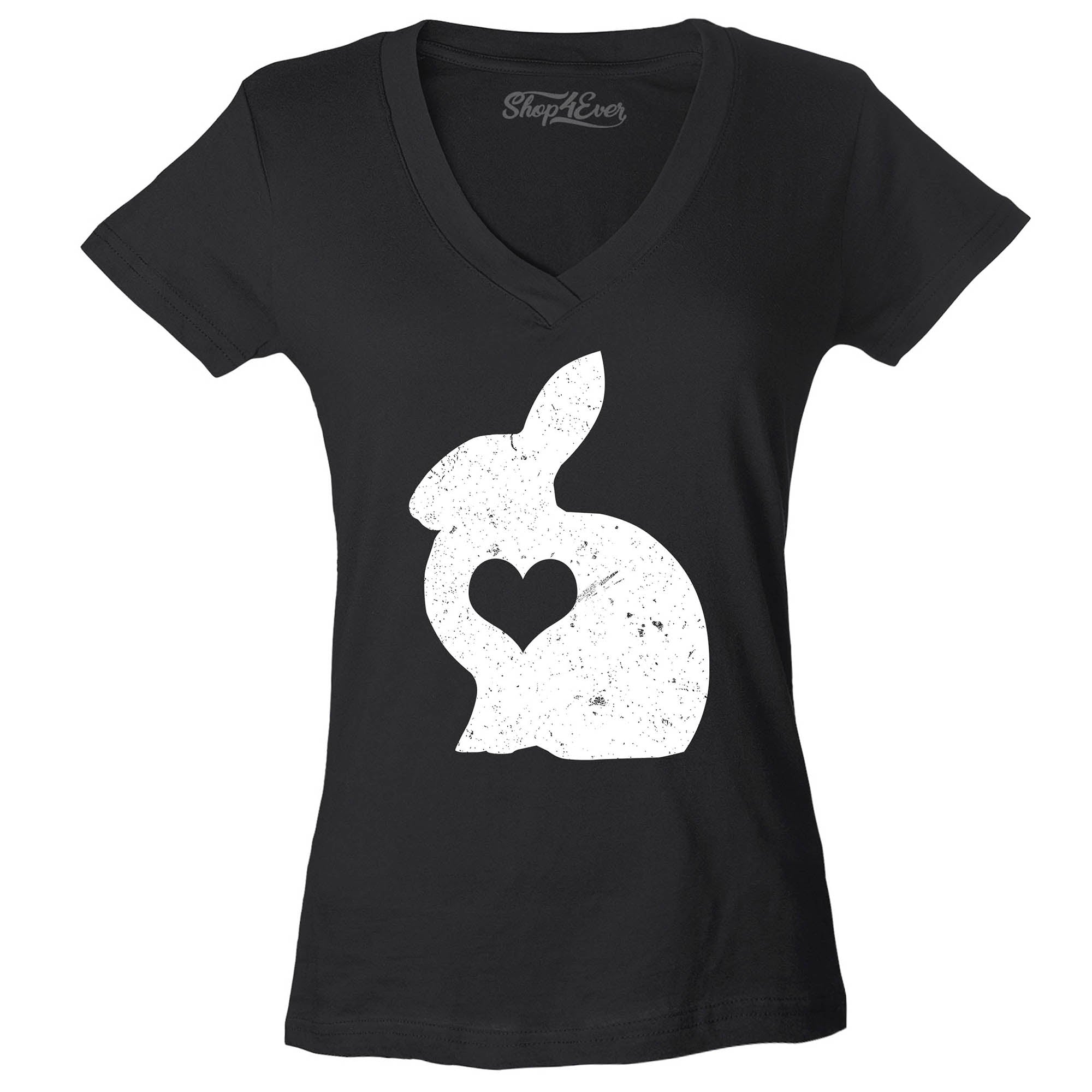 Easter Bunny Rabbit with Heart Women's V-Neck T-Shirt Slim Fit