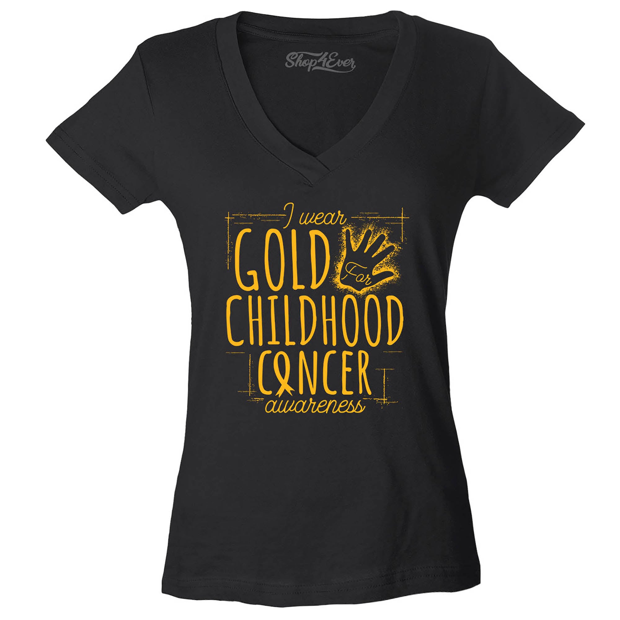 I Wear Gold for Childhood Cancer Awareness Women's V-Neck T-Shirt Slim Fit