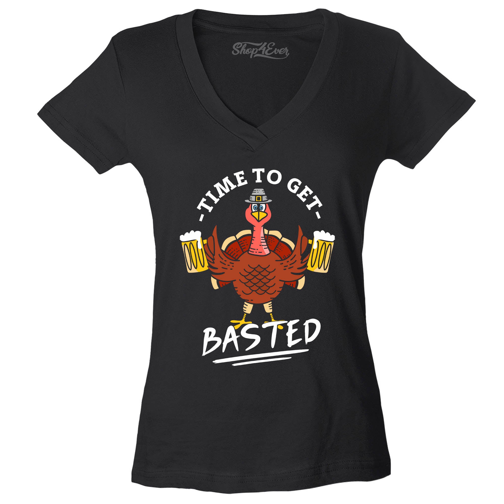 Time to Get Basted Thanksgiving Turkey Women's V-Neck T-Shirt Slim Fit