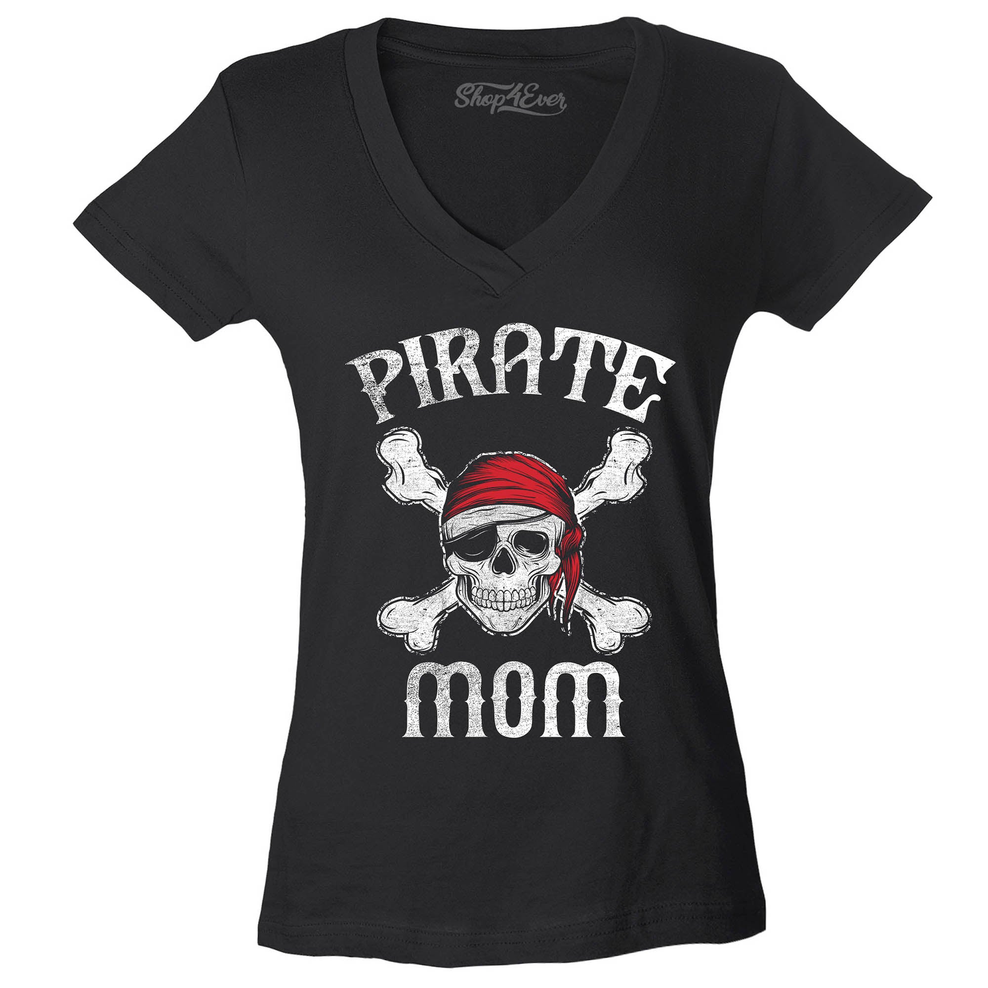 Pirate Mom Skull Women's V-Neck T-Shirt Slim Fit