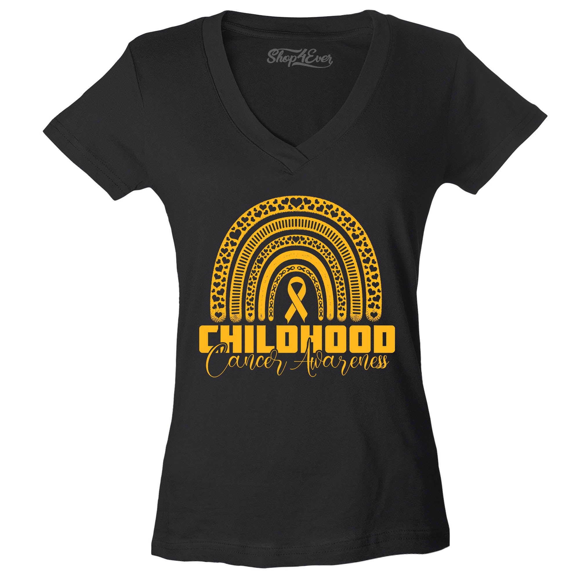 Childhood Cancer Awareness Gold Rainbow Women's V-Neck T-Shirt Slim Fit