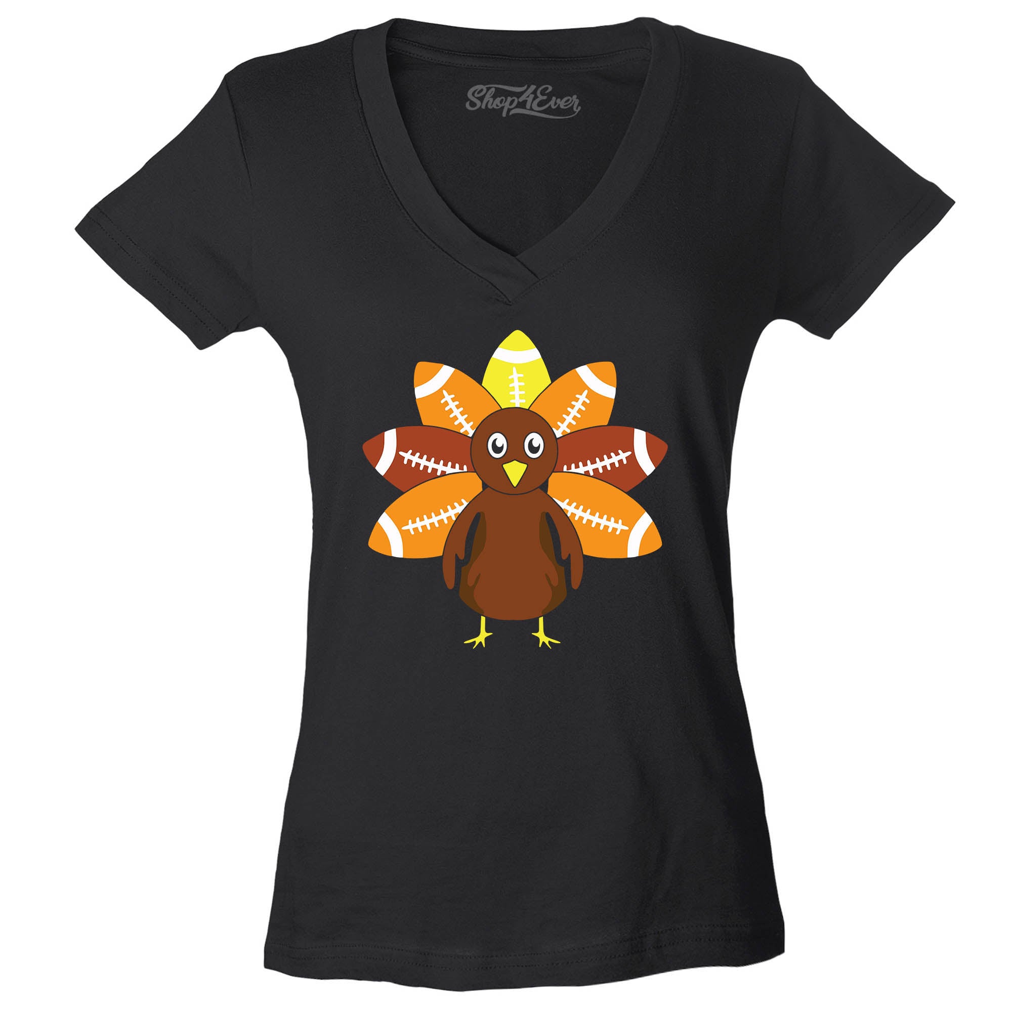 Football Turkey Thanksgiving Women's V-Neck T-Shirt Slim Fit