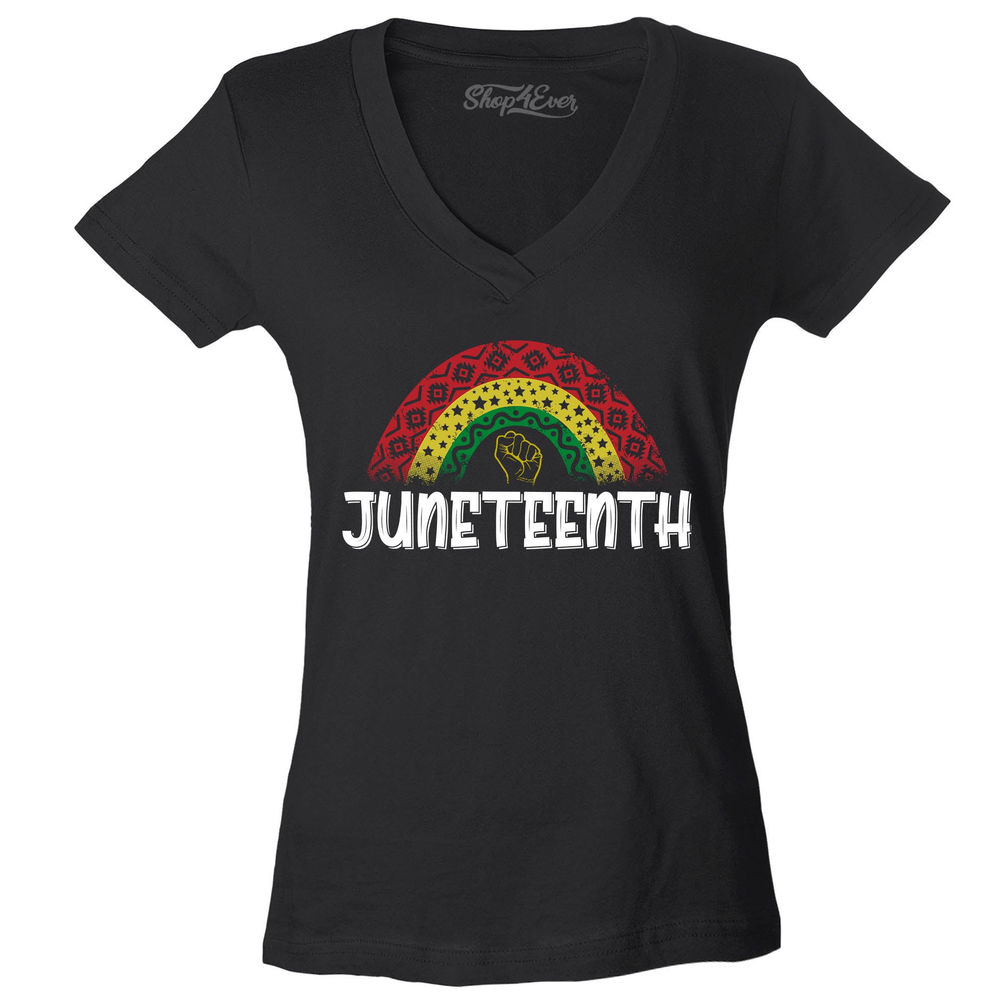 Juneteenth Rainbow June 19th 1865 Women's V-Neck T-Shirt Slim Fit