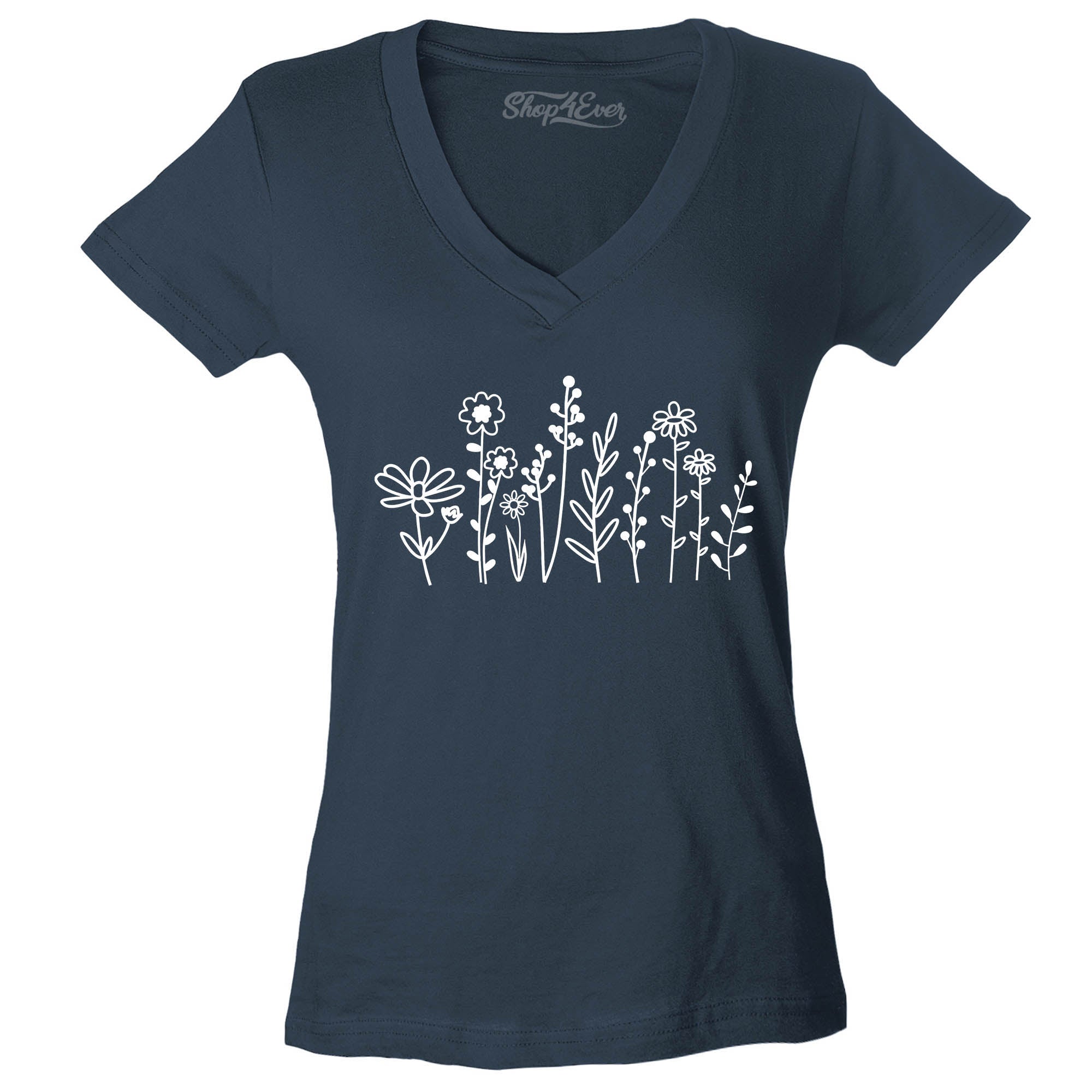 Wildflowers Nature Floral Wildlife Women's V-Neck T-Shirt Slim Fit
