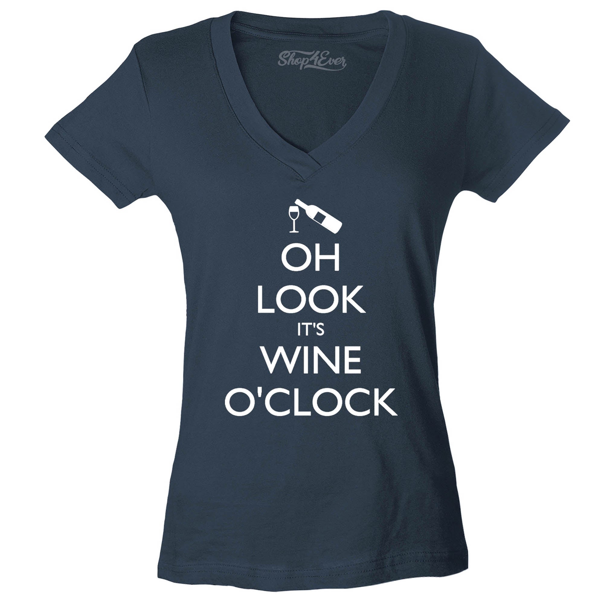 Oh Look It's Wine O'clock Women's V-Neck Drinking Shirts Slim FIT