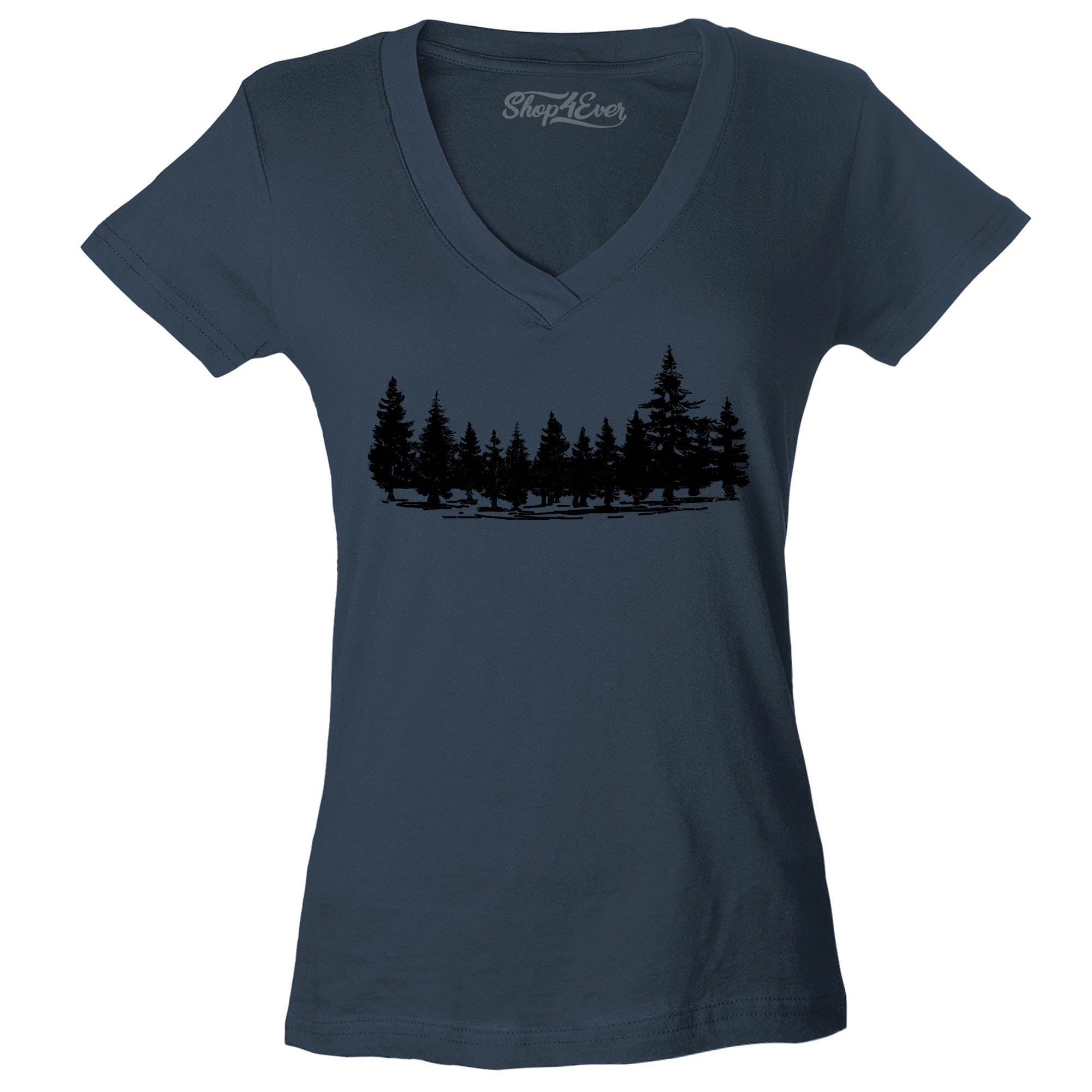 Forest Trees Nature Mountains Wildlife Women's V-Neck T-Shirt Slim Fit