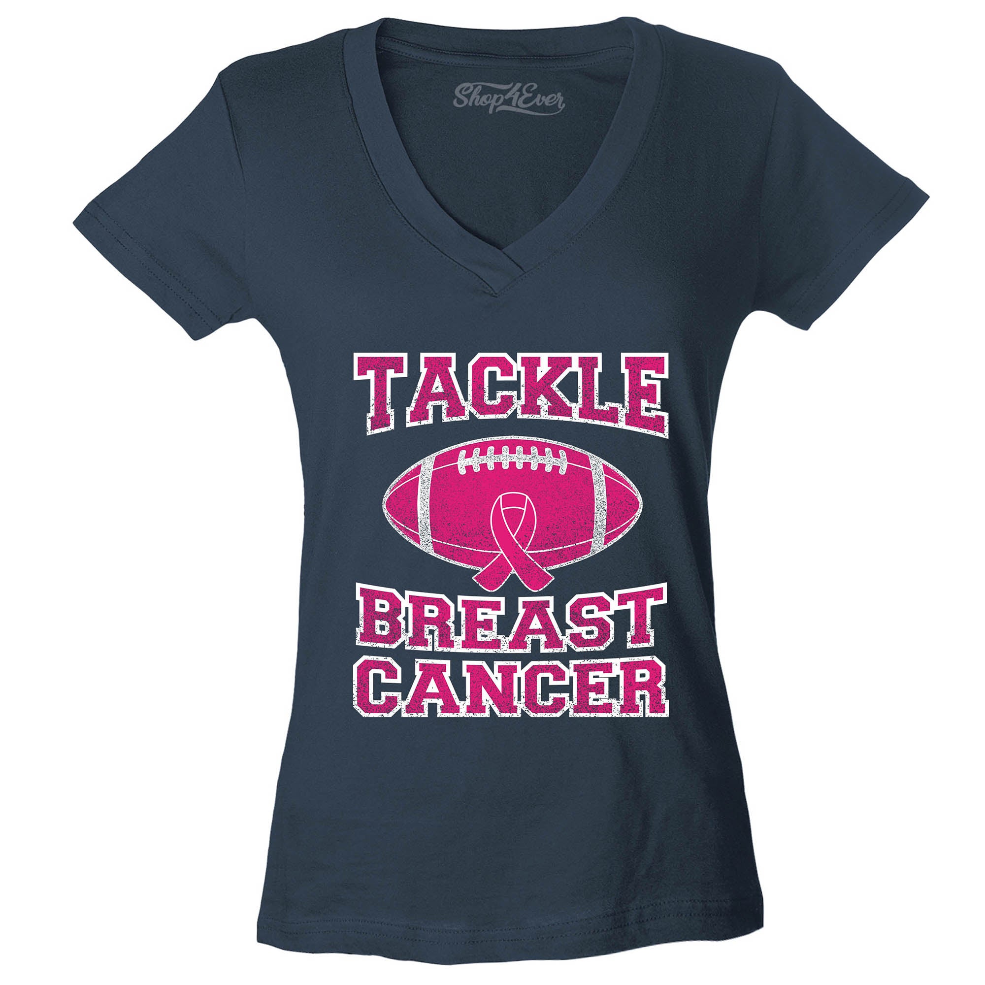 Tackle Breast Cancer Women's V-Neck T-Shirt Support Awareness Shirts Slim FIT