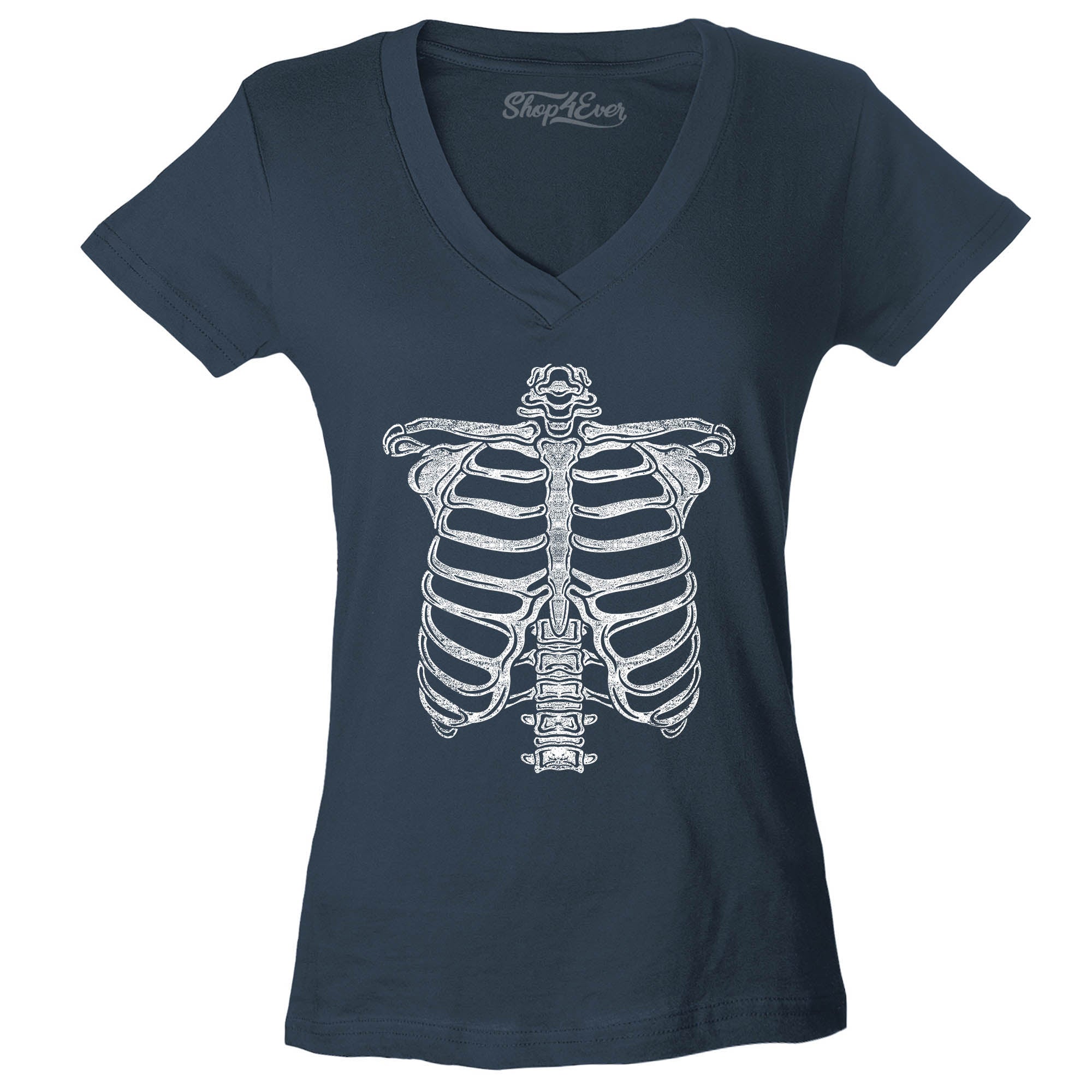 Skeleton Ribcage Halloween Costume Women's V-Neck T-Shirt Slim Fit