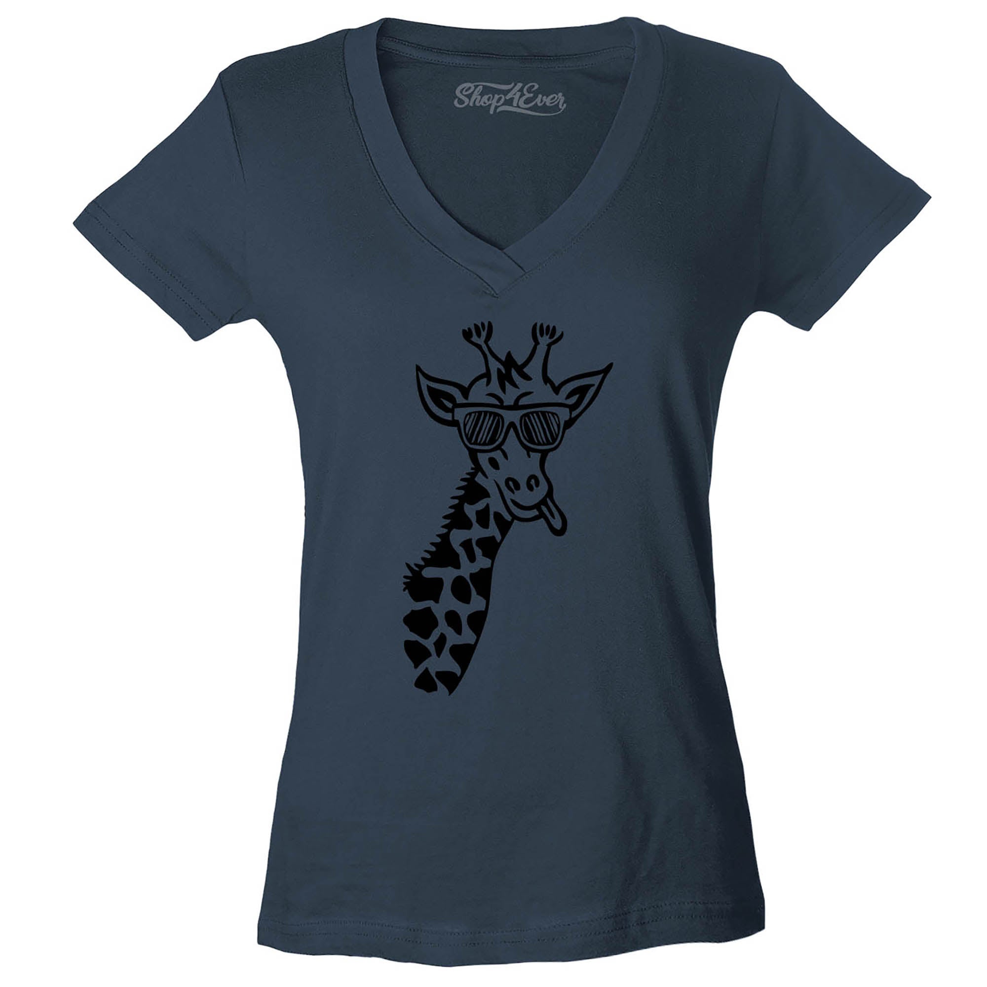 Cool Giraffe Cute Animal Women's V-Neck T-Shirt Slim Fit