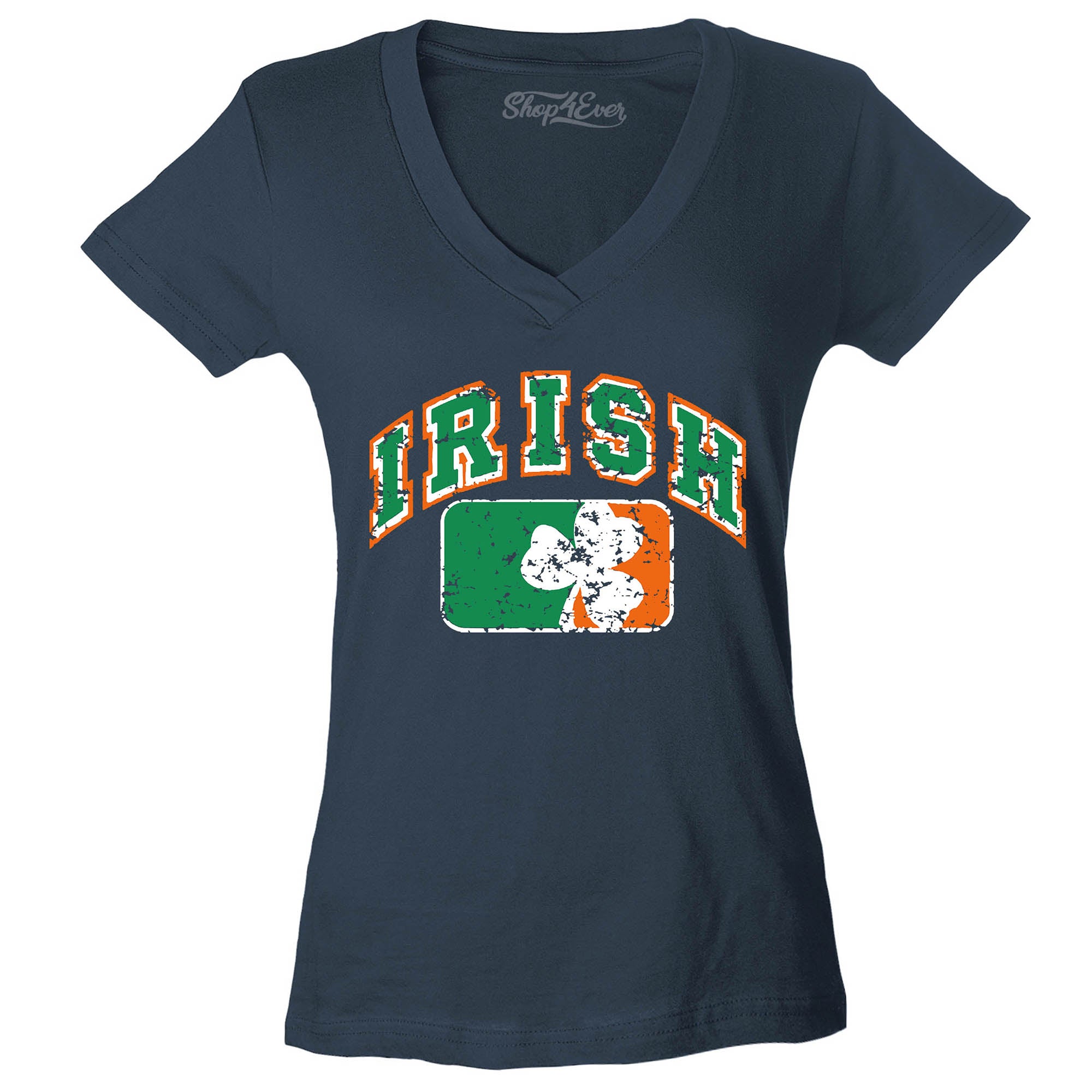 Vintage Irish Flag Shamrock Women's V-Neck T-Shirt St. Patrick's Day Shirts Slim FIT