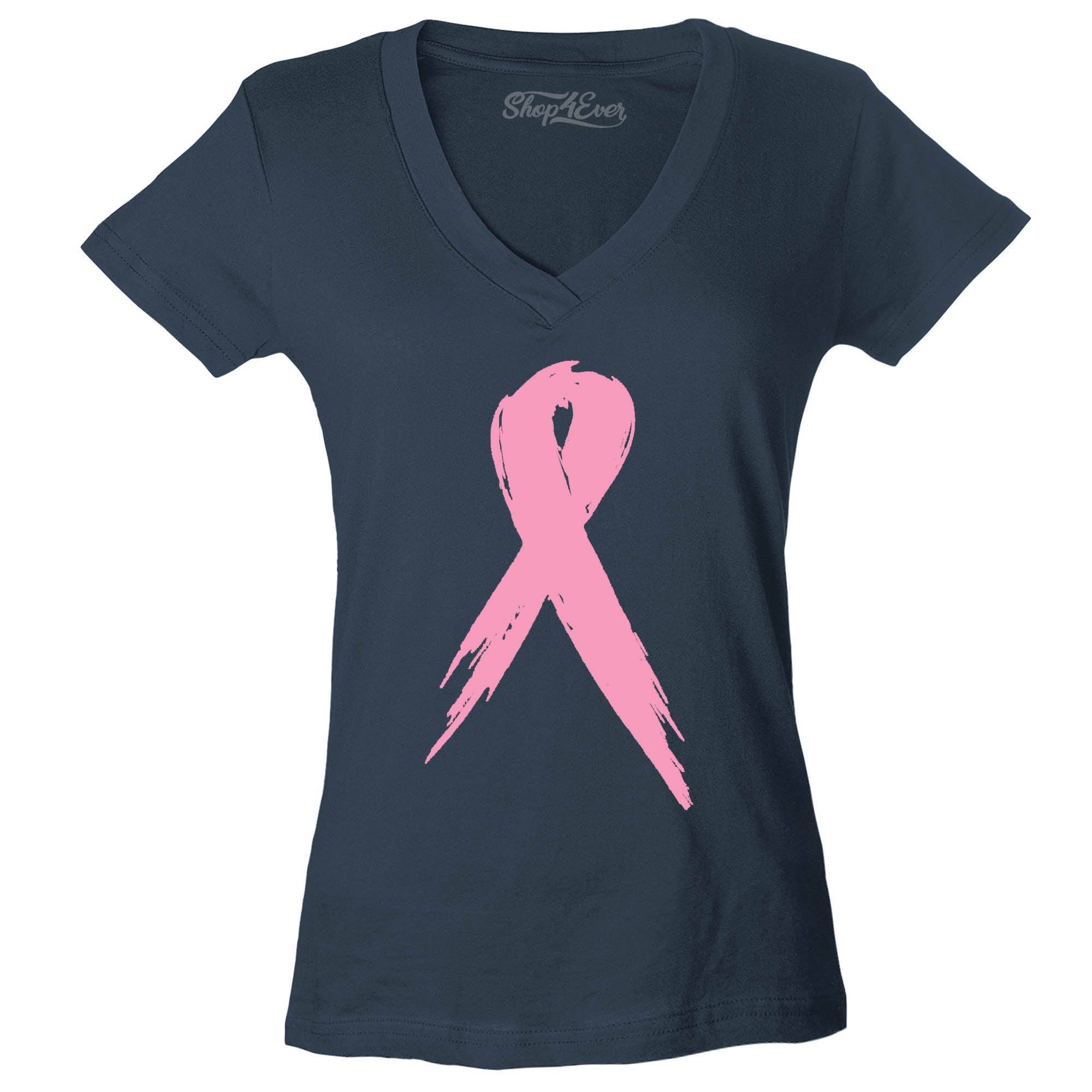 Pink Breast Cancer Ribbon Awareness Women's V-Neck T-Shirt Slim Fit
