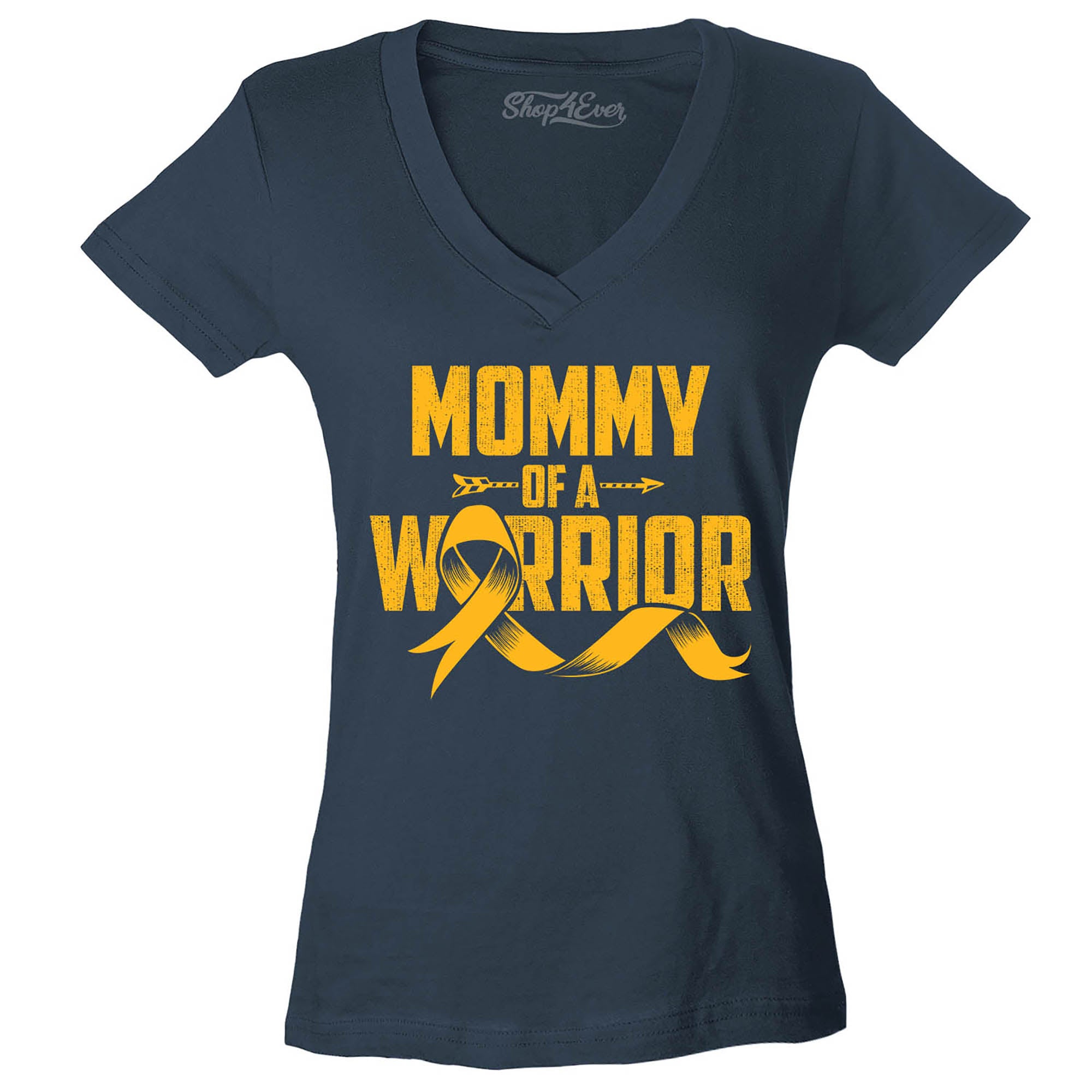 Mommy of a Warrior Childhood Cancer Awareness Women's V-Neck T-Shirt Slim Fit