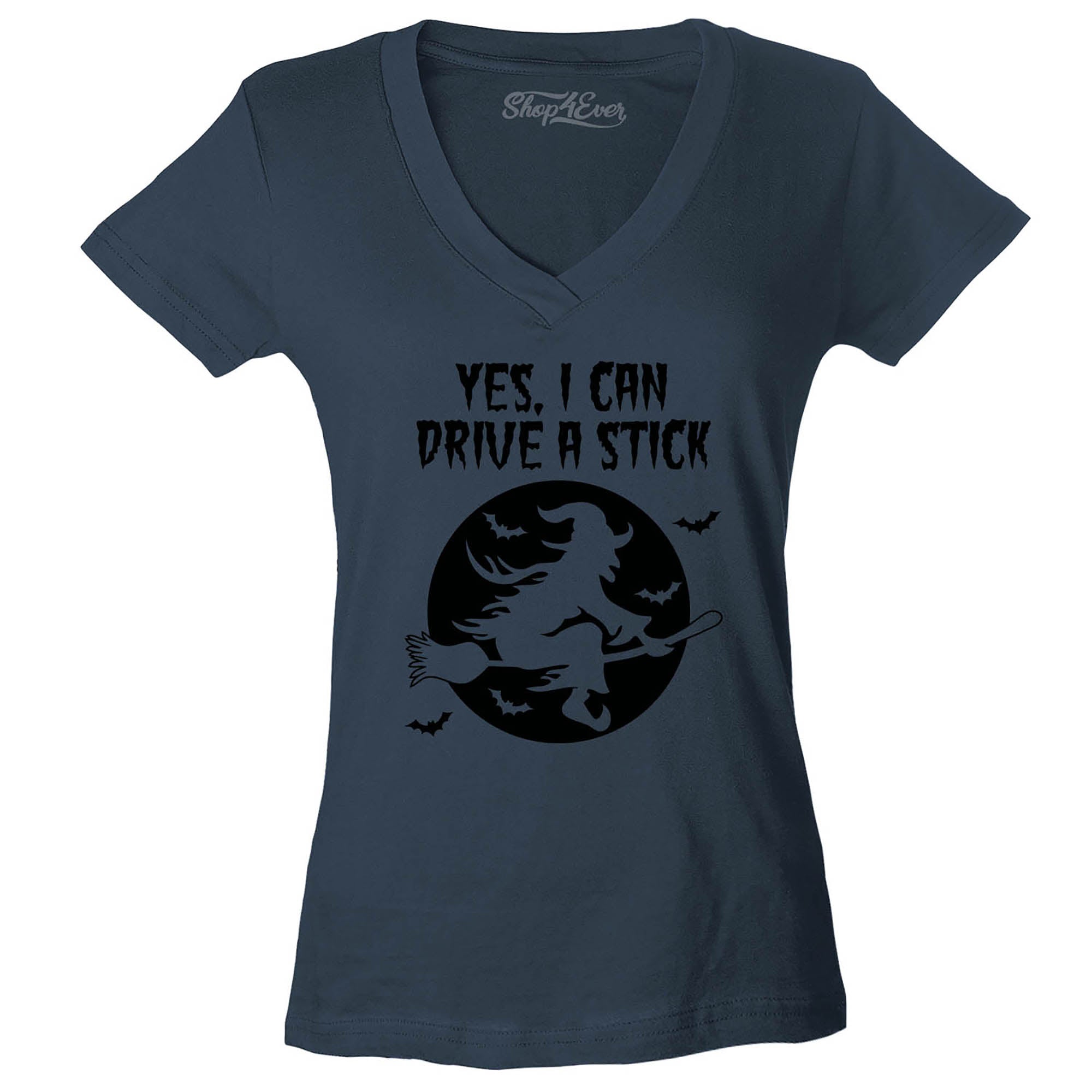 Yes, I Can Drive A Stick Witch Women's V-Neck T-Shirt Slim Fit