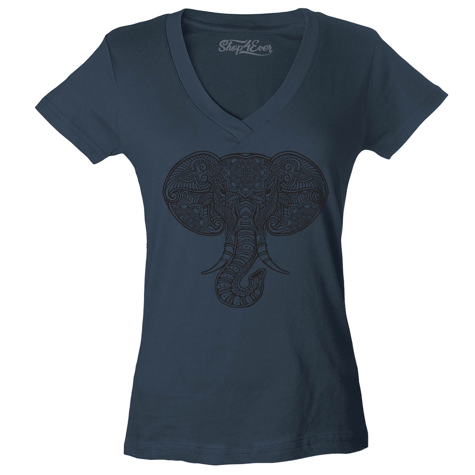 Mandala Elephant Women's V-Neck T-Shirt Slim Fit