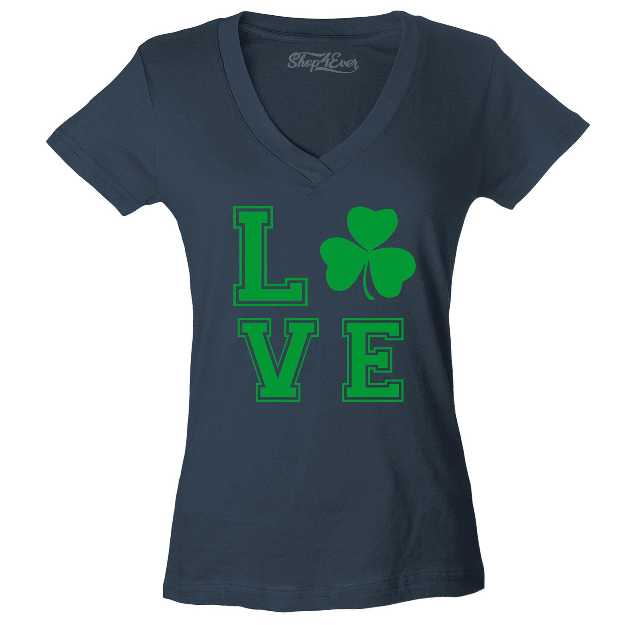 Green Shamrock Love Women's V-Neck T-Shirt St. Patrick's Day Shirts Slim FIT