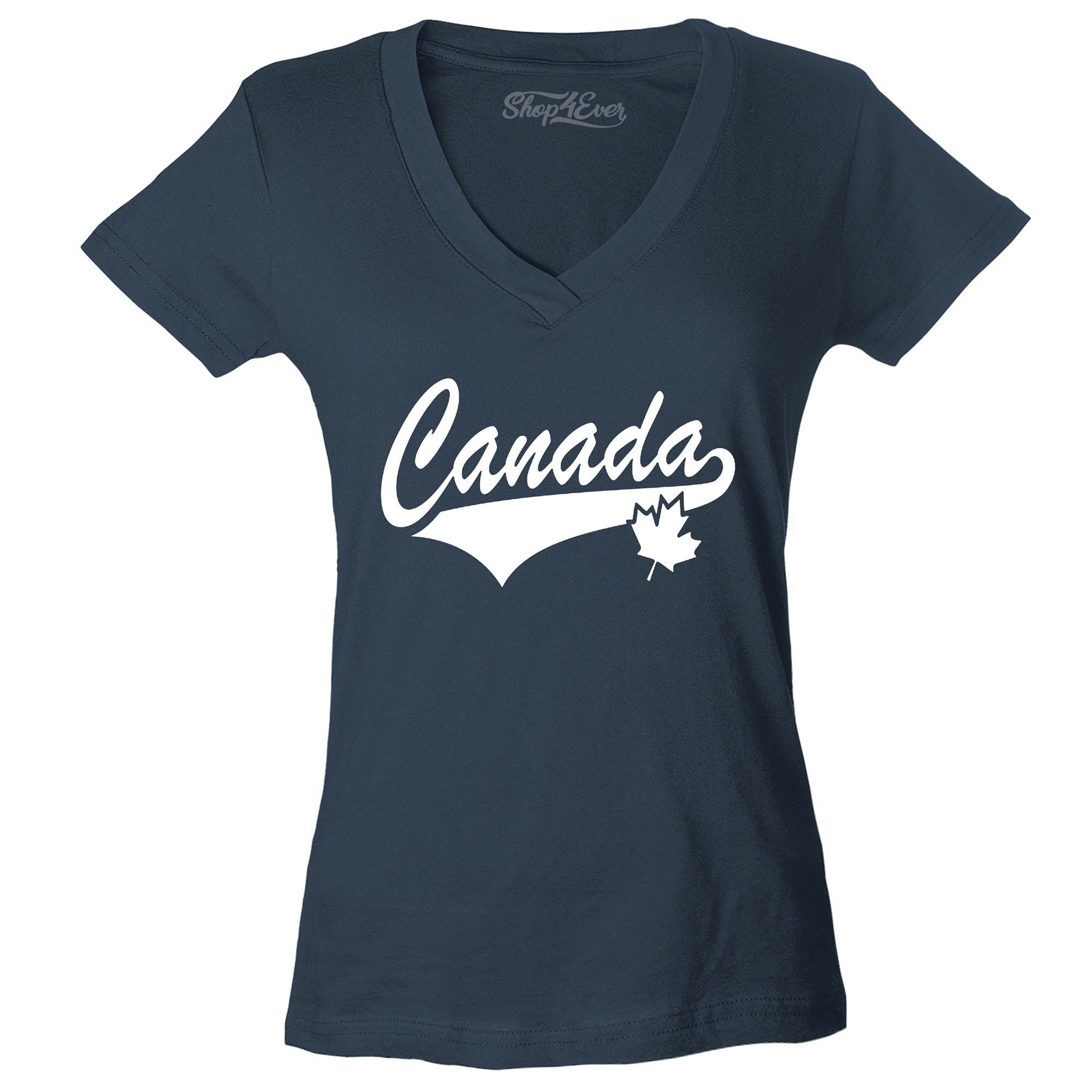 Canada White Women's V-Neck T-Shirt Slim FIT
