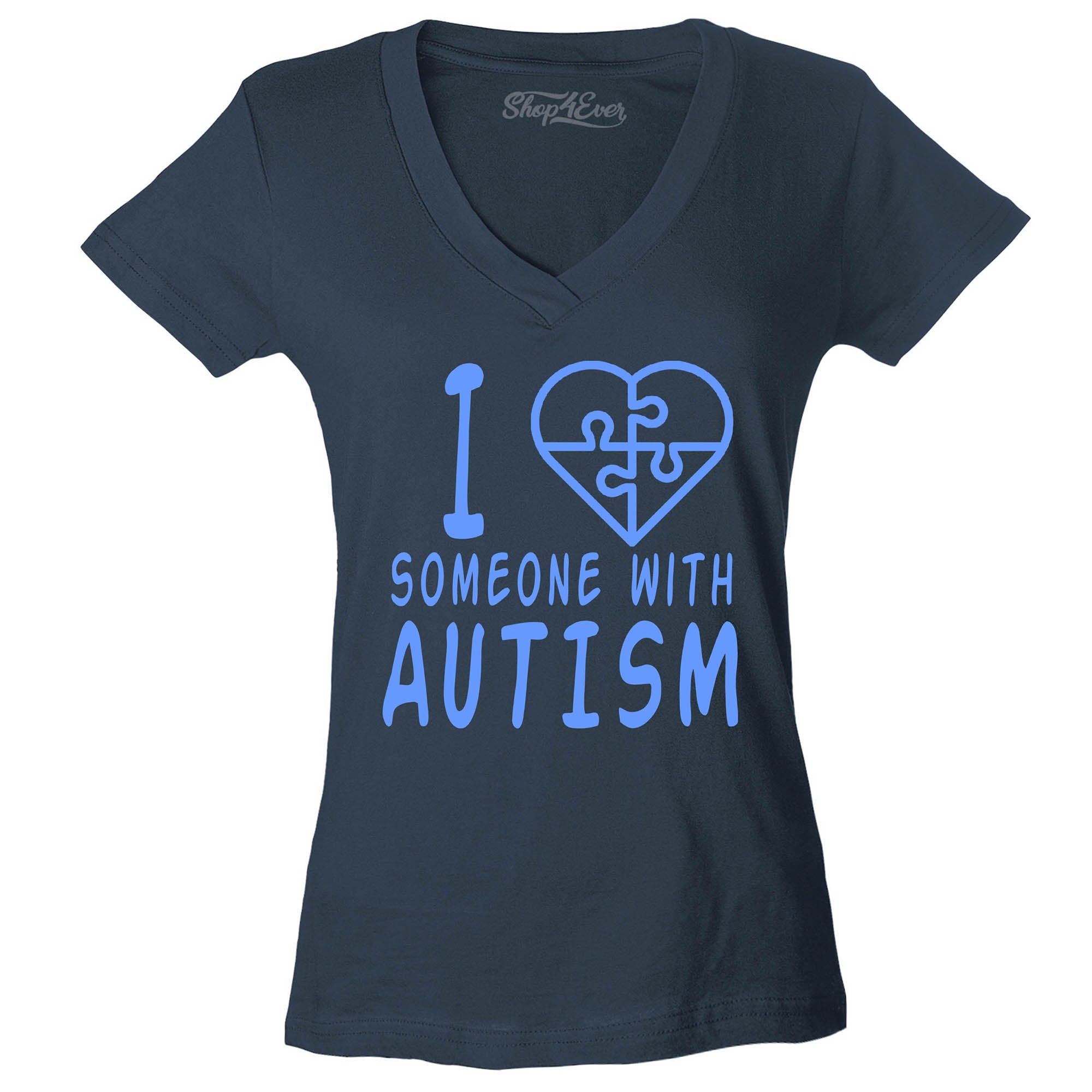 I Love Someone with Autism Blue Women's V-Neck T-Shirt Autism Support Shirts