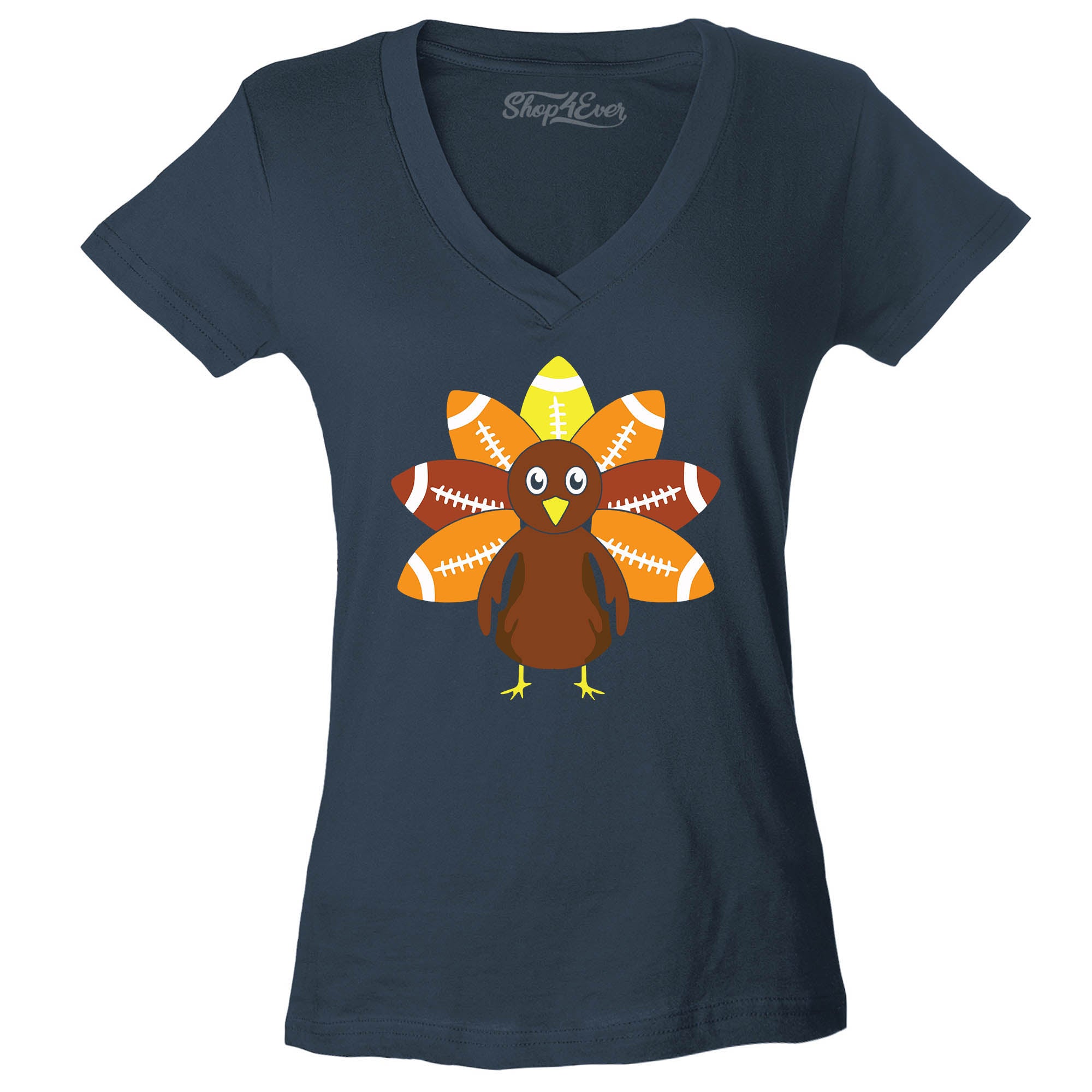 Football Turkey Thanksgiving Women's V-Neck T-Shirt Slim Fit