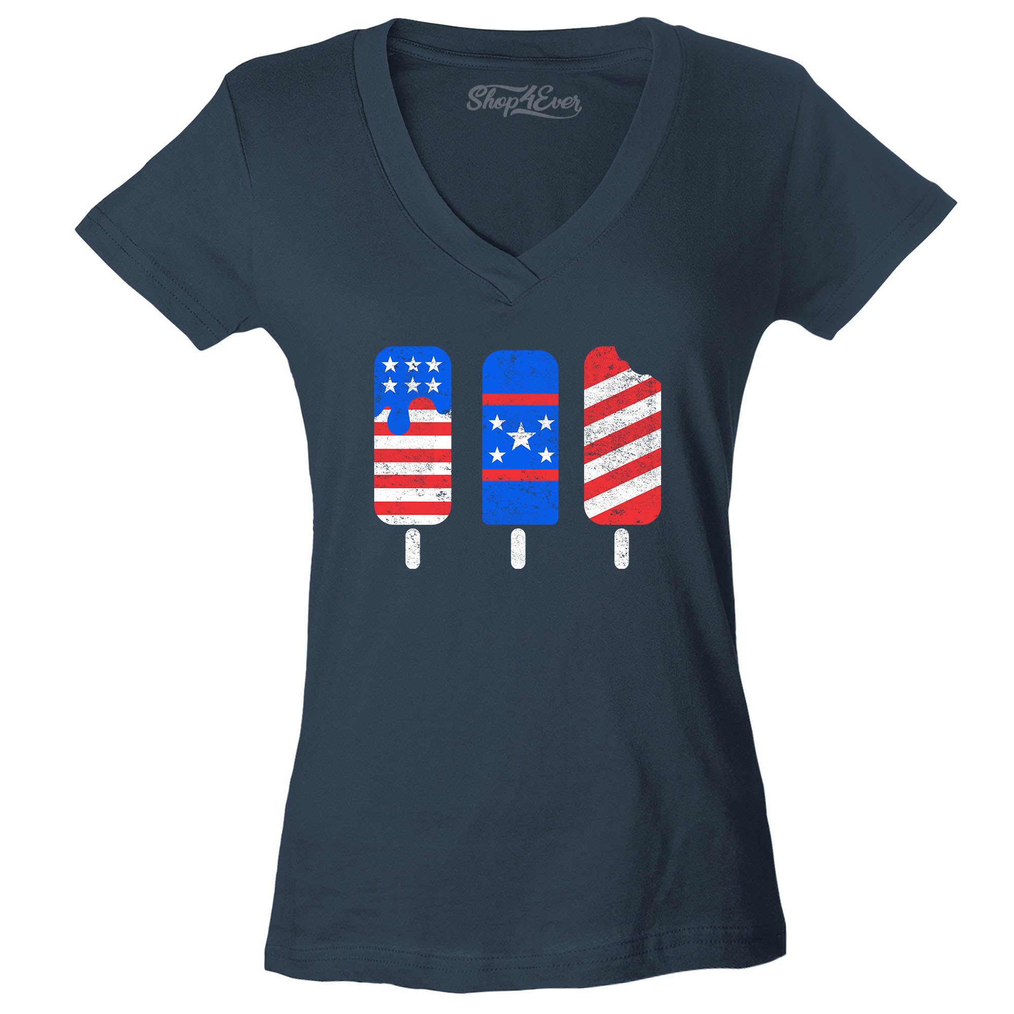 Patriotic Popsicles Ice Cream 4th of July Women's V-Neck T-Shirt Slim Fit