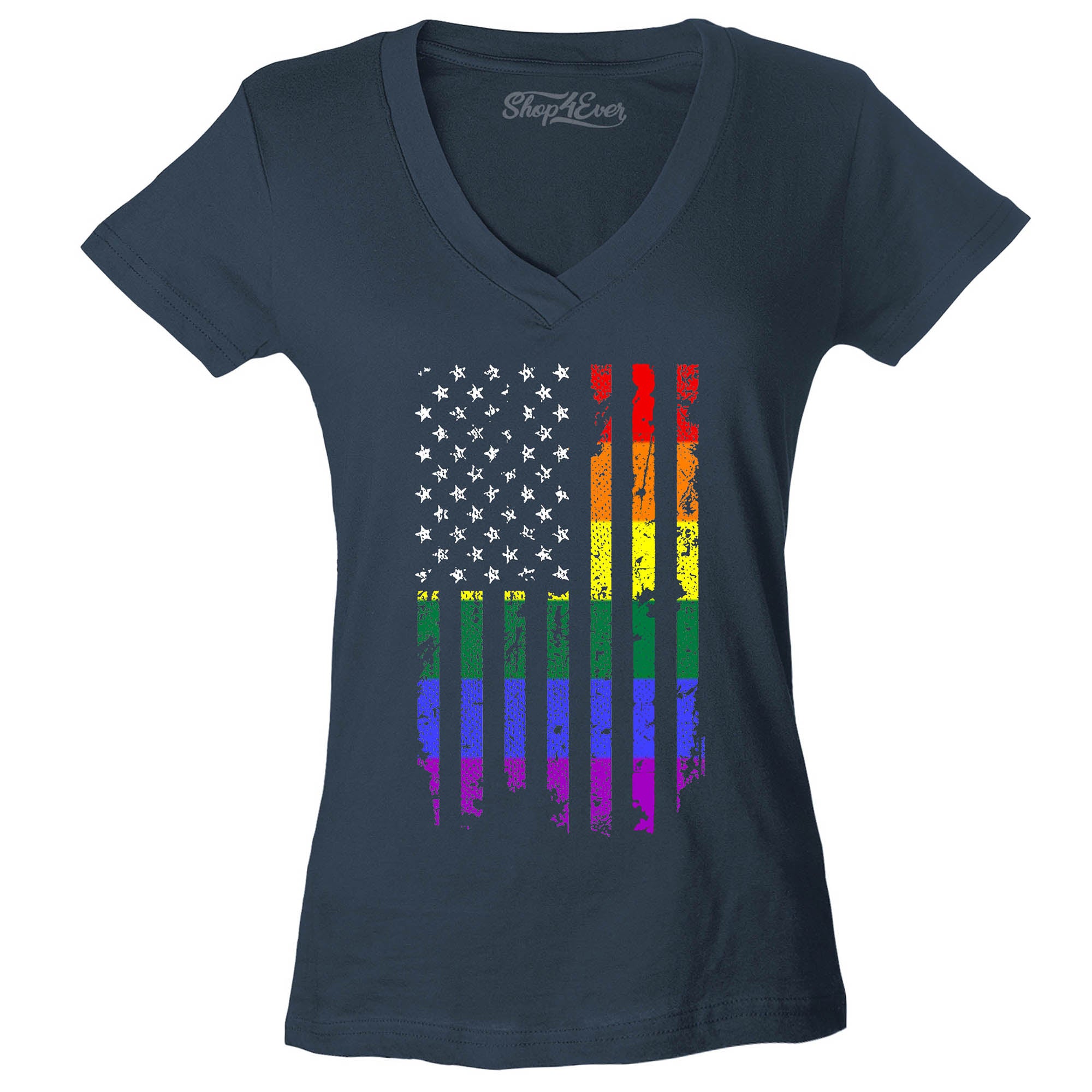 Distressed Rainbow Flag Women's V-Neck T-Shirt Gay Pride Shirts Slim FIT