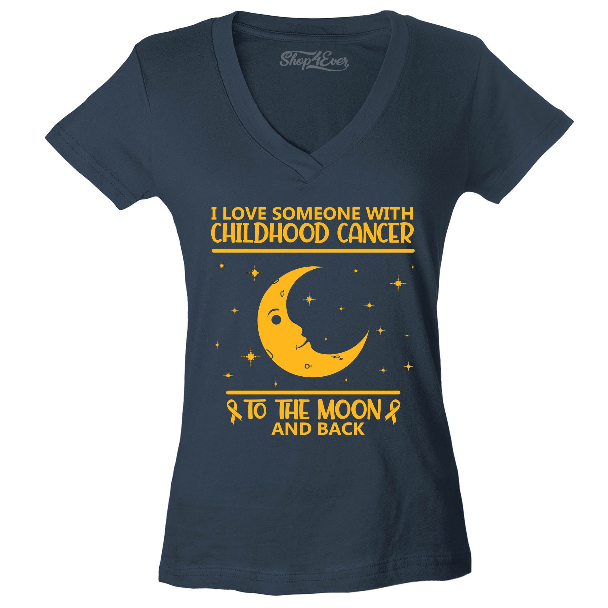 I Love Someone with Childhood Cancer to The Moon and Back Women's V-Neck T-Shirt Slim Fit
