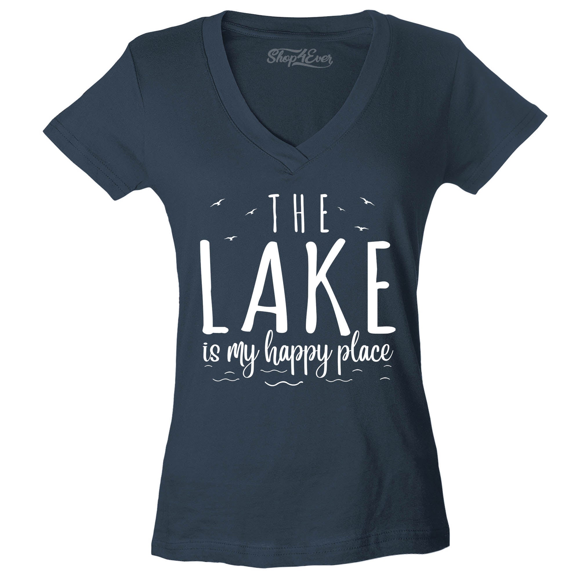 The Lake is My Happy Place Women's V-Neck T-Shirt Slim Fit
