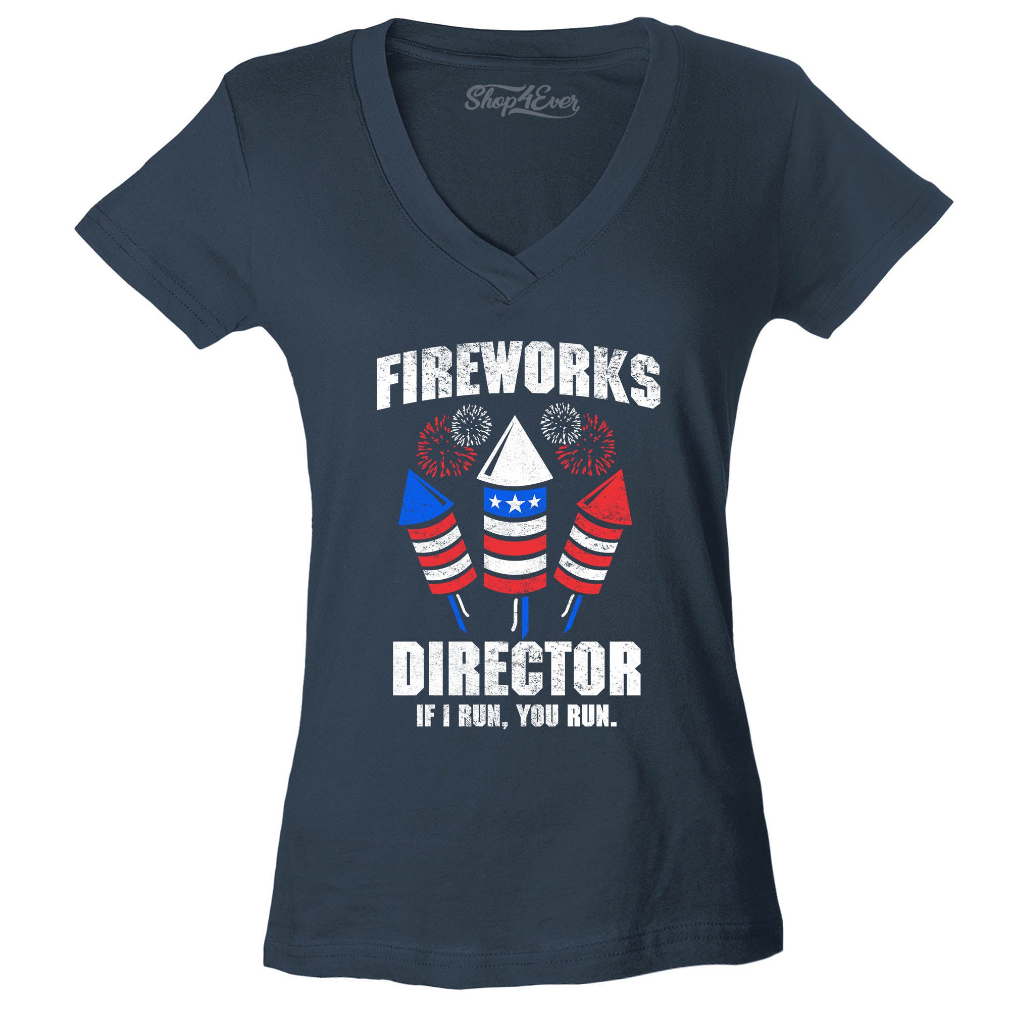 Fireworks Director 4th of July Women's V-Neck T-Shirt Slim Fit