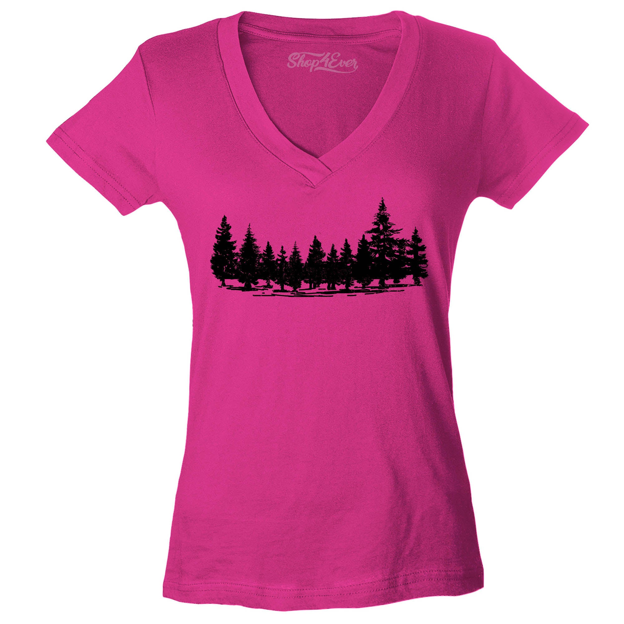 Forest Trees Nature Mountains Wildlife Women's V-Neck T-Shirt Slim Fit