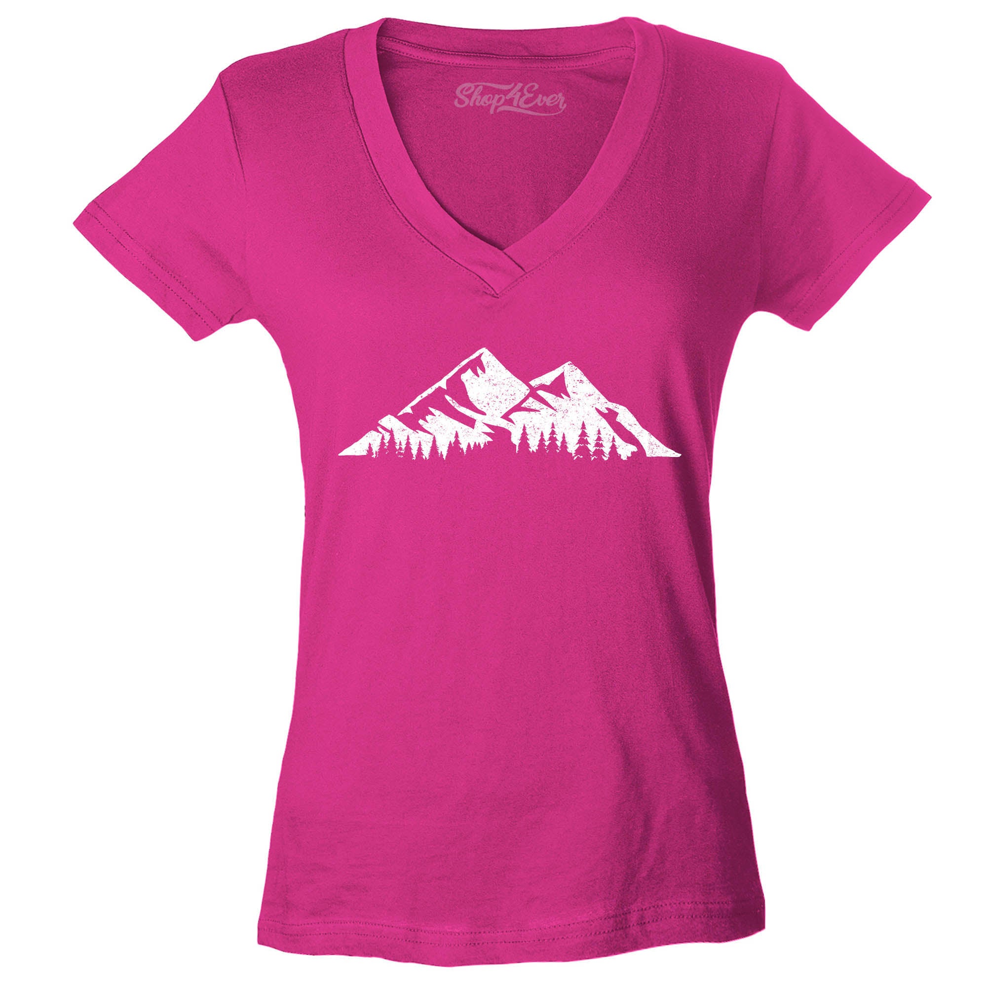 Mountains Scenery Nature Wildlife Women's V-Neck T-Shirt Slim Fit