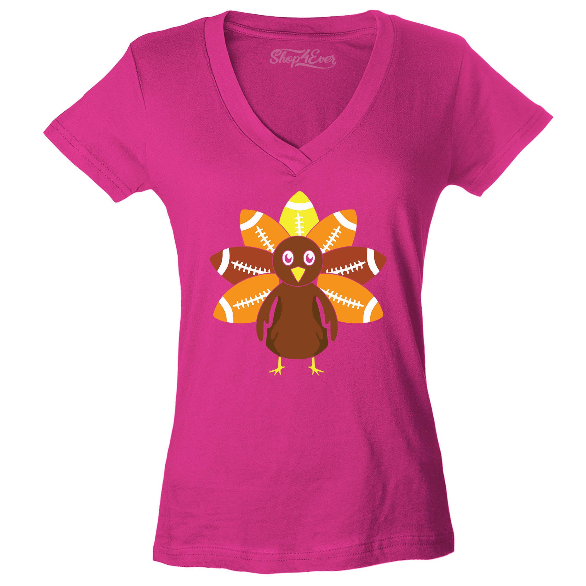 Football Turkey Thanksgiving Women's V-Neck T-Shirt Slim Fit
