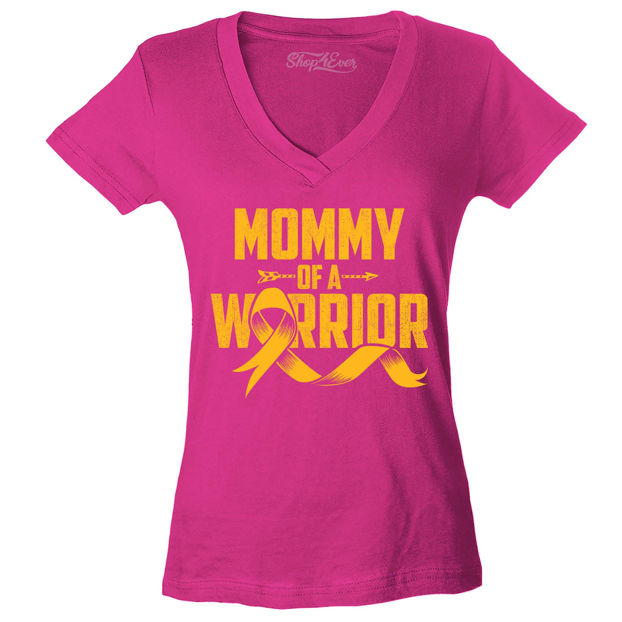 Mommy of a Warrior Childhood Cancer Awareness Women's V-Neck T-Shirt Slim Fit