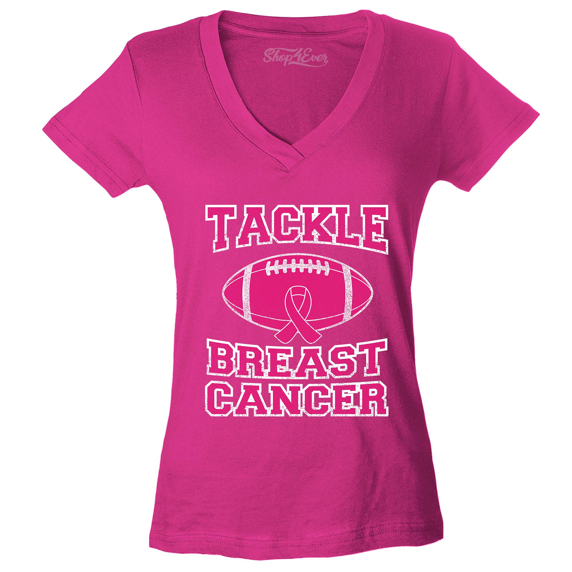Tackle Breast Cancer Women's V-Neck T-Shirt Support Awareness Shirts Slim FIT