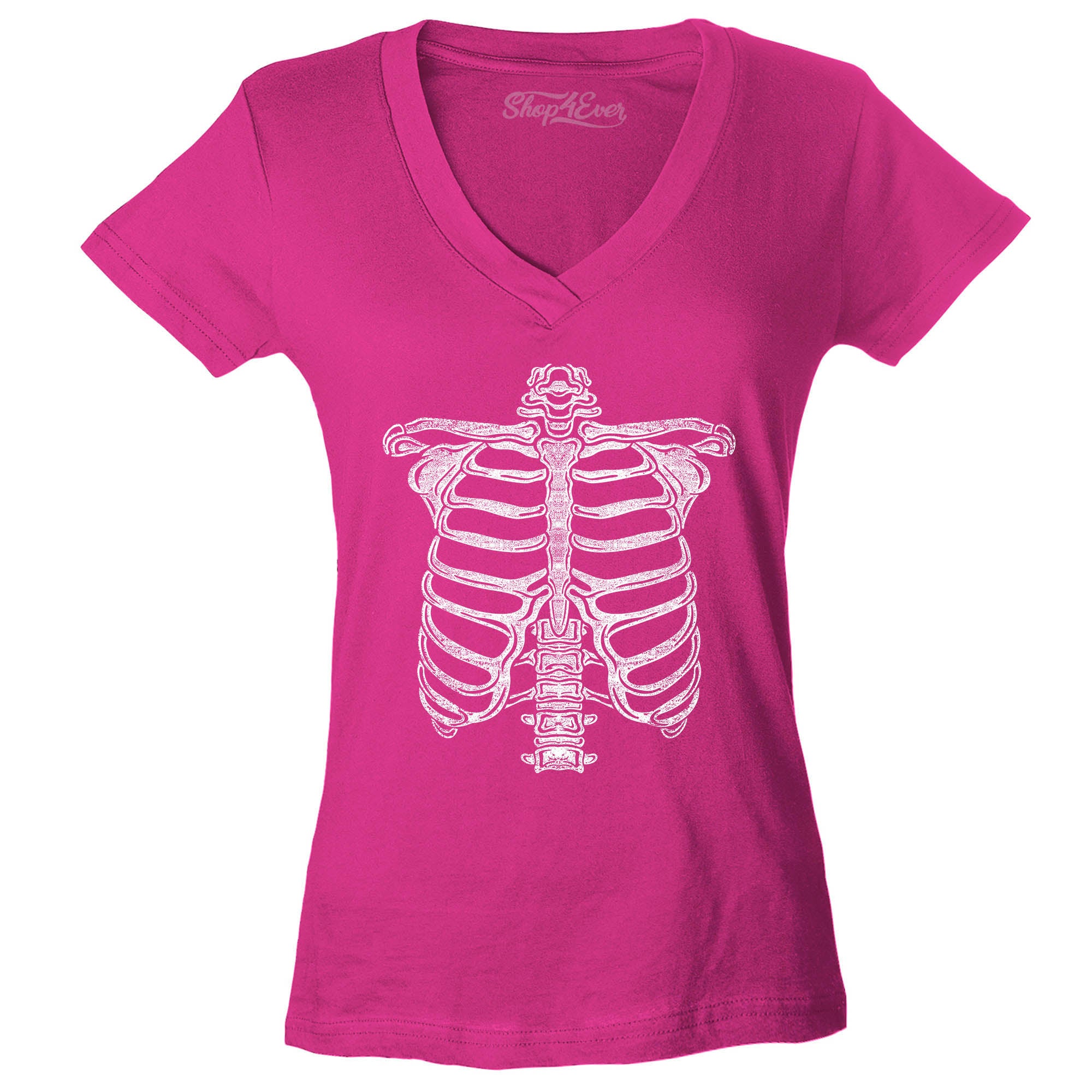Skeleton Ribcage Halloween Costume Women's V-Neck T-Shirt Slim Fit