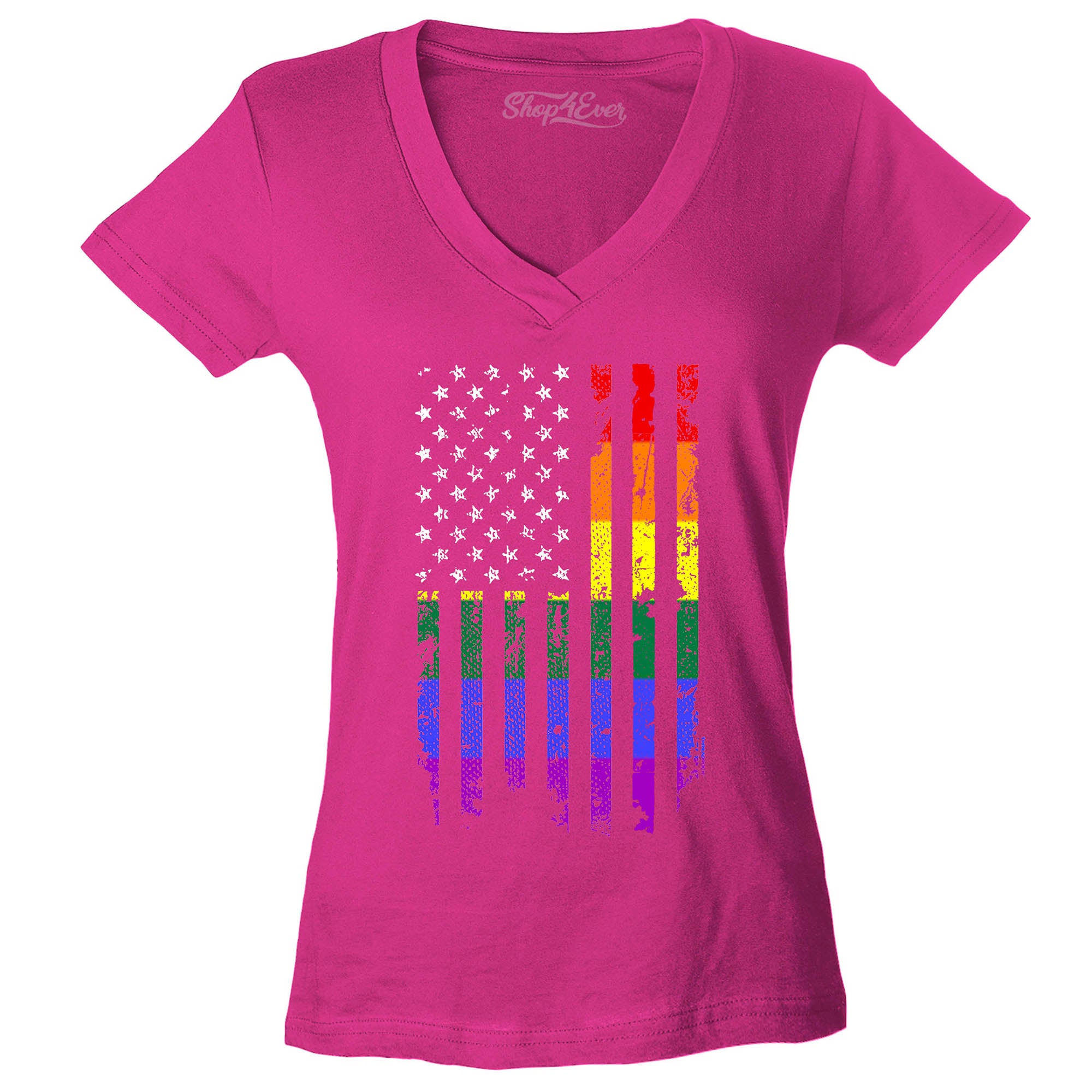 Distressed Rainbow Flag Women's V-Neck T-Shirt Gay Pride Shirts Slim FIT