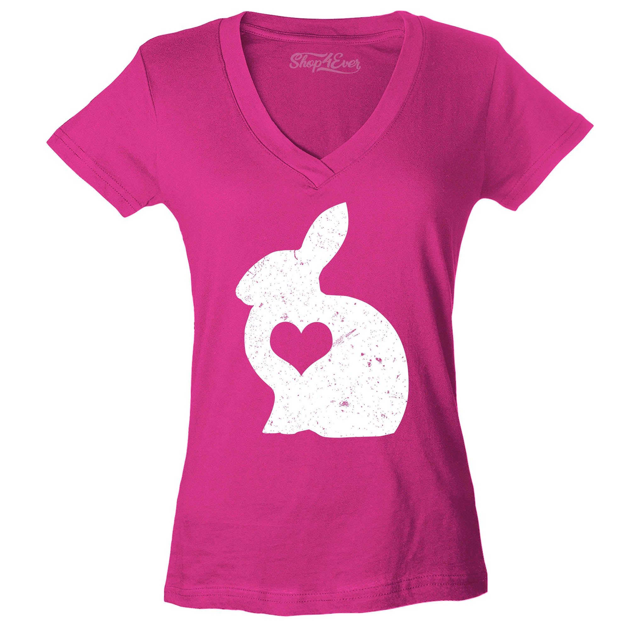Easter Bunny Rabbit with Heart Women's V-Neck T-Shirt Slim Fit