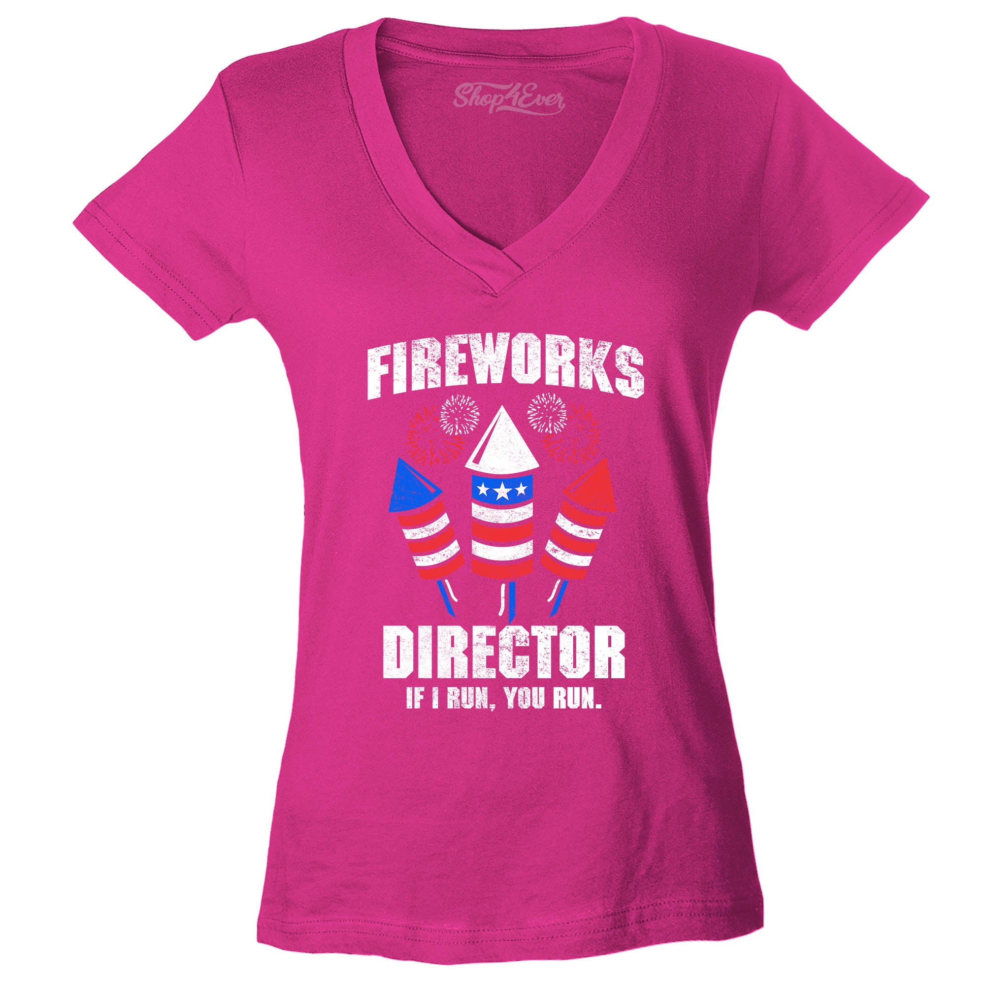 Fireworks Director 4th of July Women's V-Neck T-Shirt Slim Fit